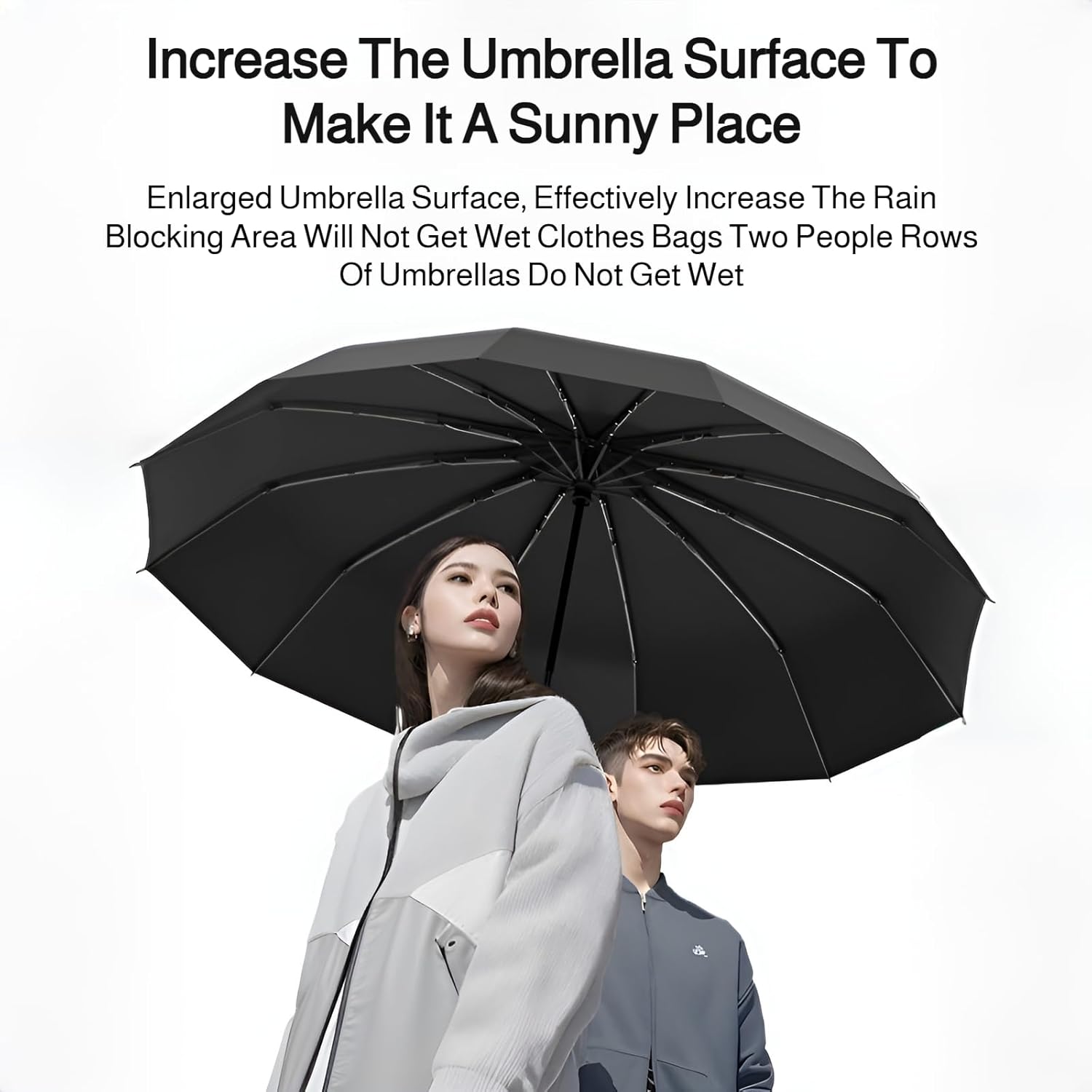 Mokcoliy Auto Open Wooden Umbrella with 48-Rib Frame and 4-Layer Coating