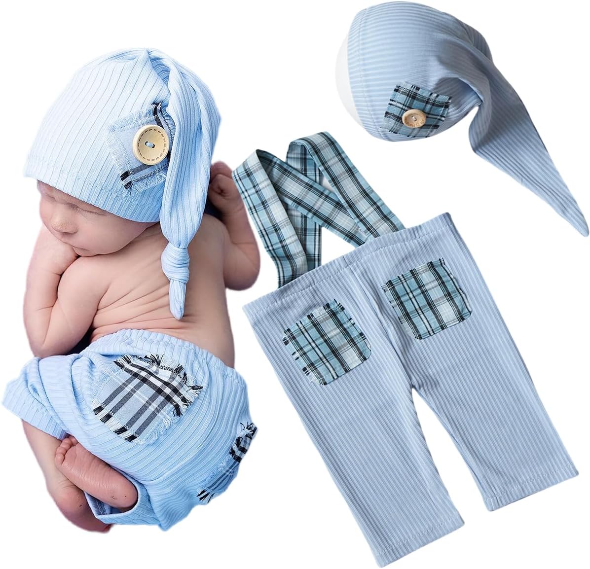 Zeroest Newborn Boy Photo Outfit with Suspenders and Hat