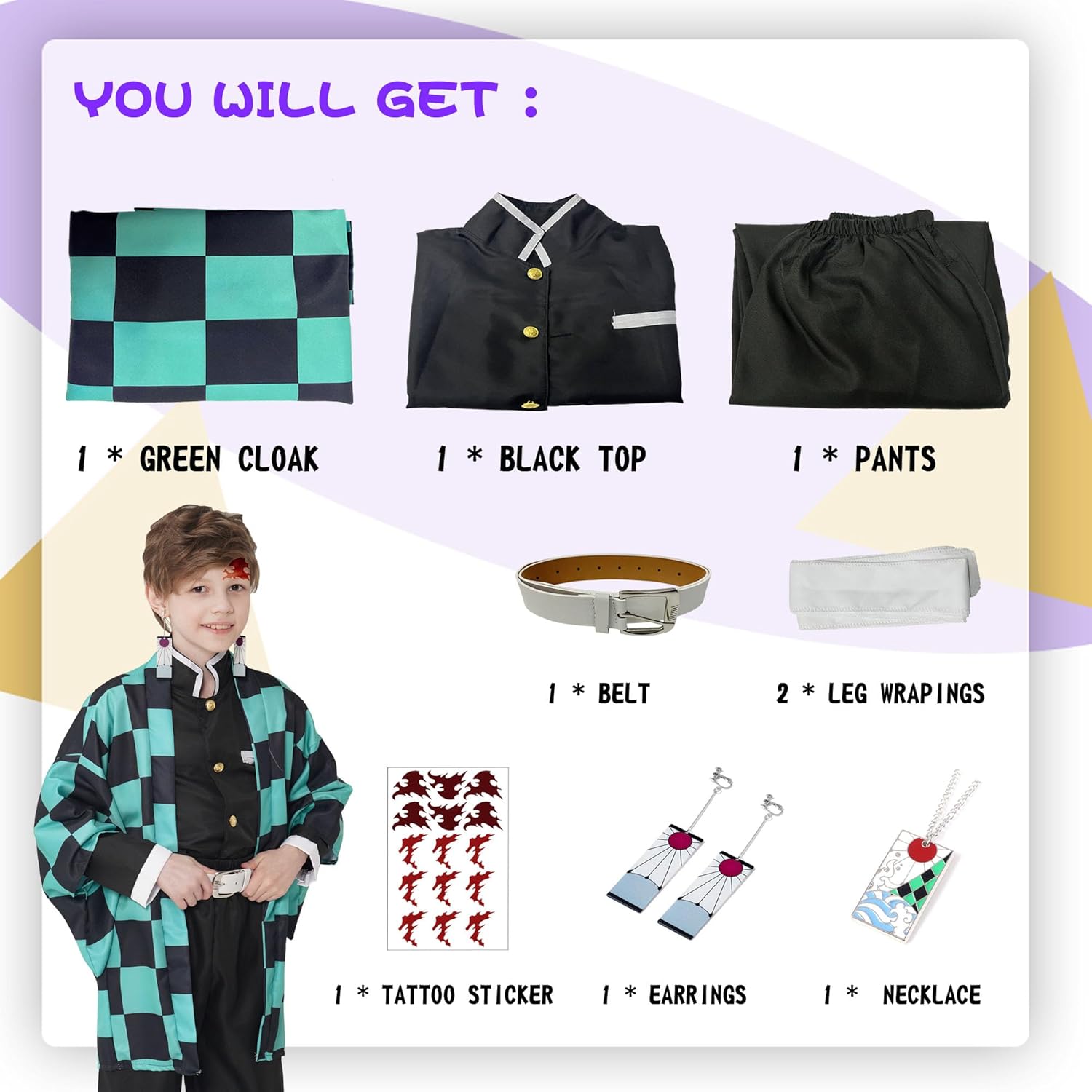 Men Kimono Costume Boys Cloak Set Halloween Pink Uniform With Accessories