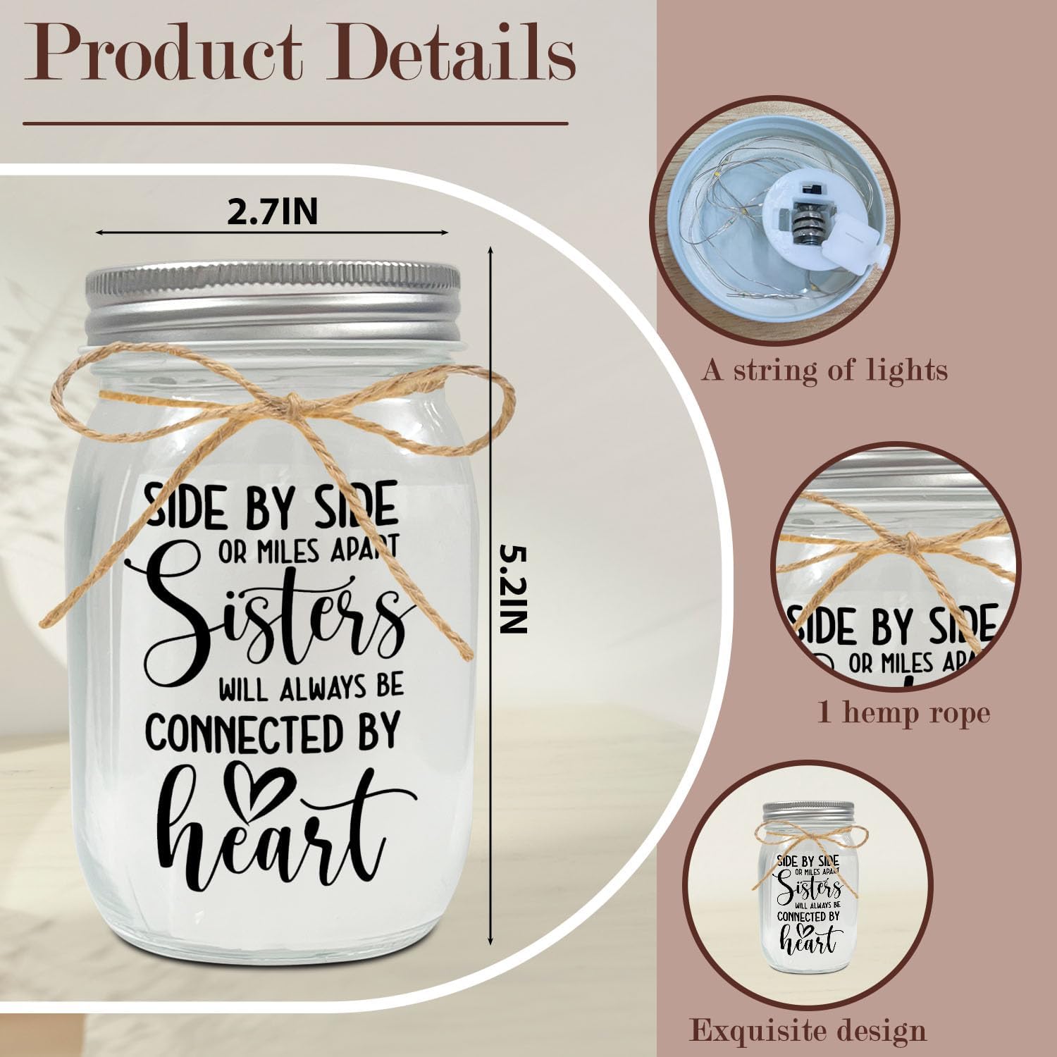 Birthday Gifts for Sister Mason Jar Night Light