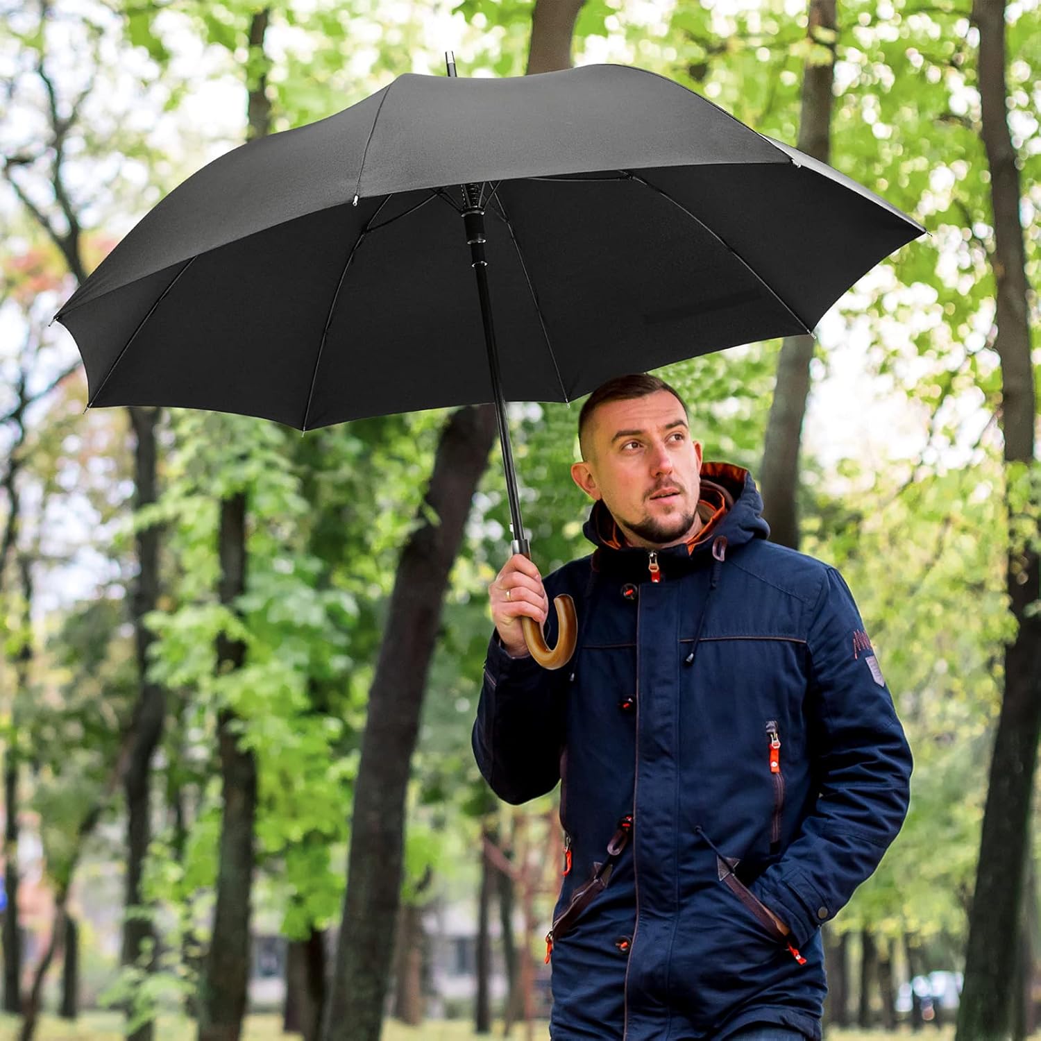 G4Free 54 Inch Windproof Stick Umbrella with Wooden Handle