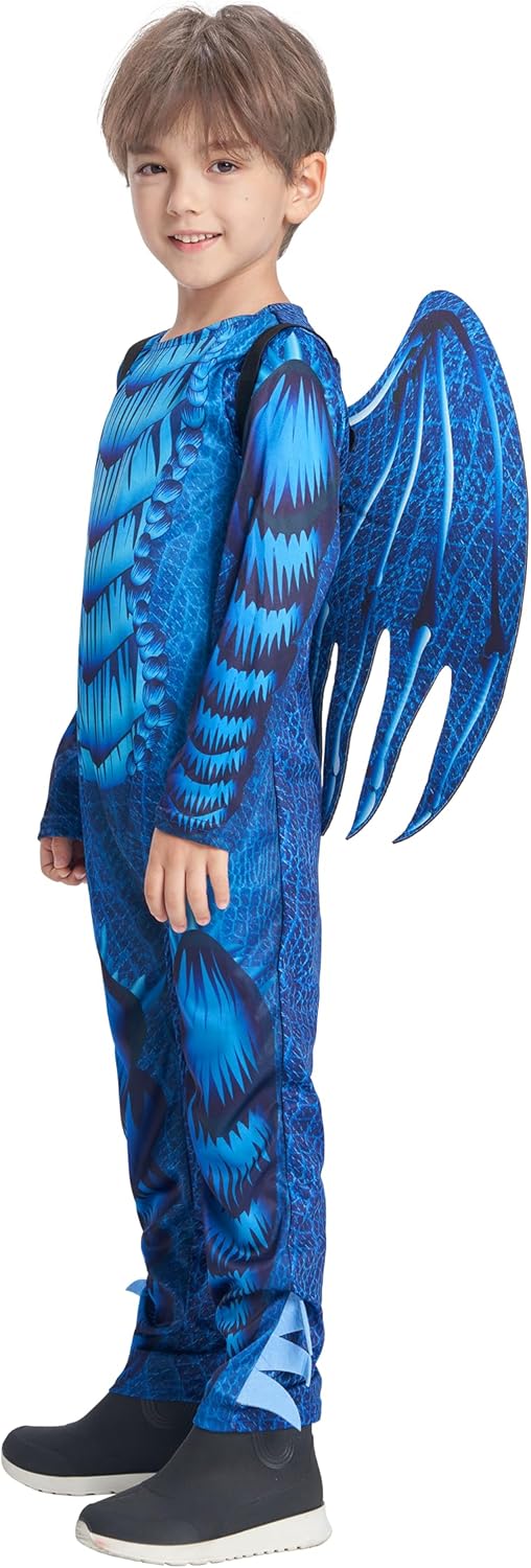 IKALI Kids Blue Dragon Costume with Wings and Mask Set