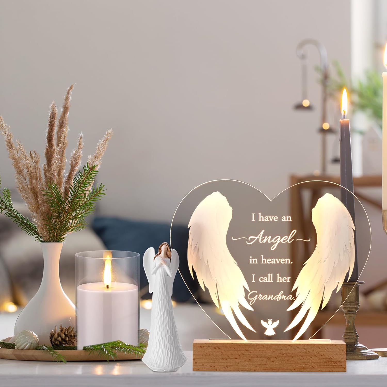 Sympathy Night Light LED Candle Angel Memorial Set