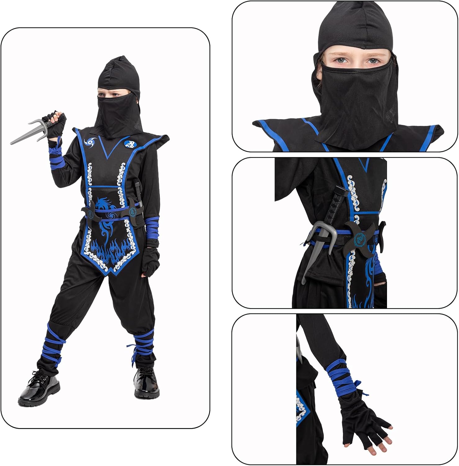 Kids Ninja Costume Set with Accessories for Boys Halloween Dress Up
