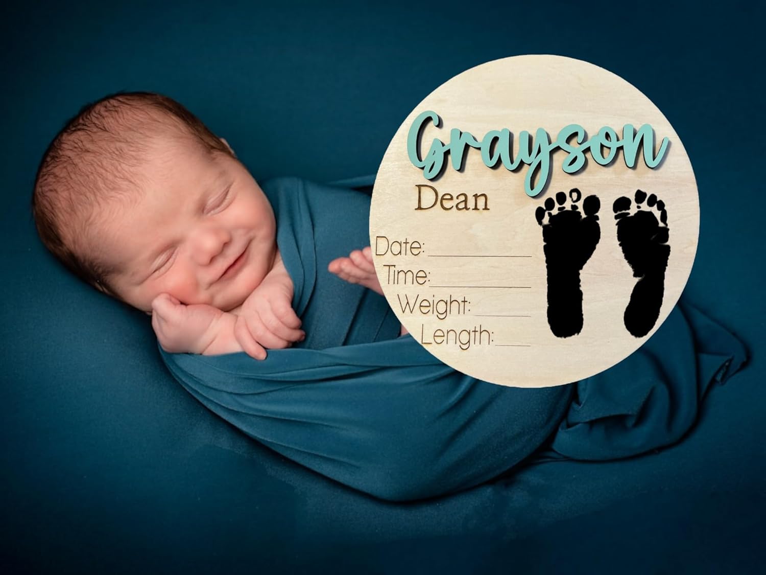 Personalized Birth Announcement Sign with Footprints and Stats 1