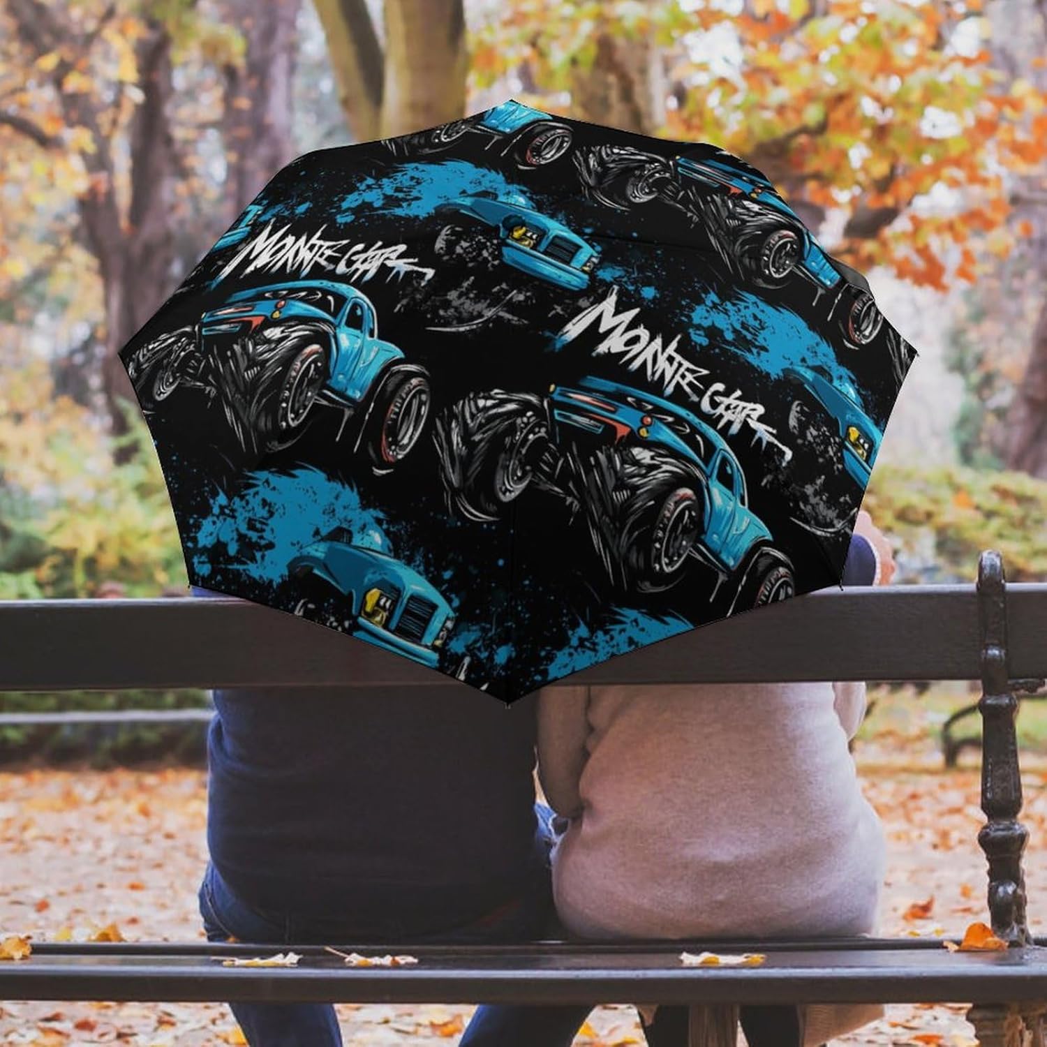 Monster Truck Windproof Folding Sun Rain Umbrella - Black Auto OpenClose