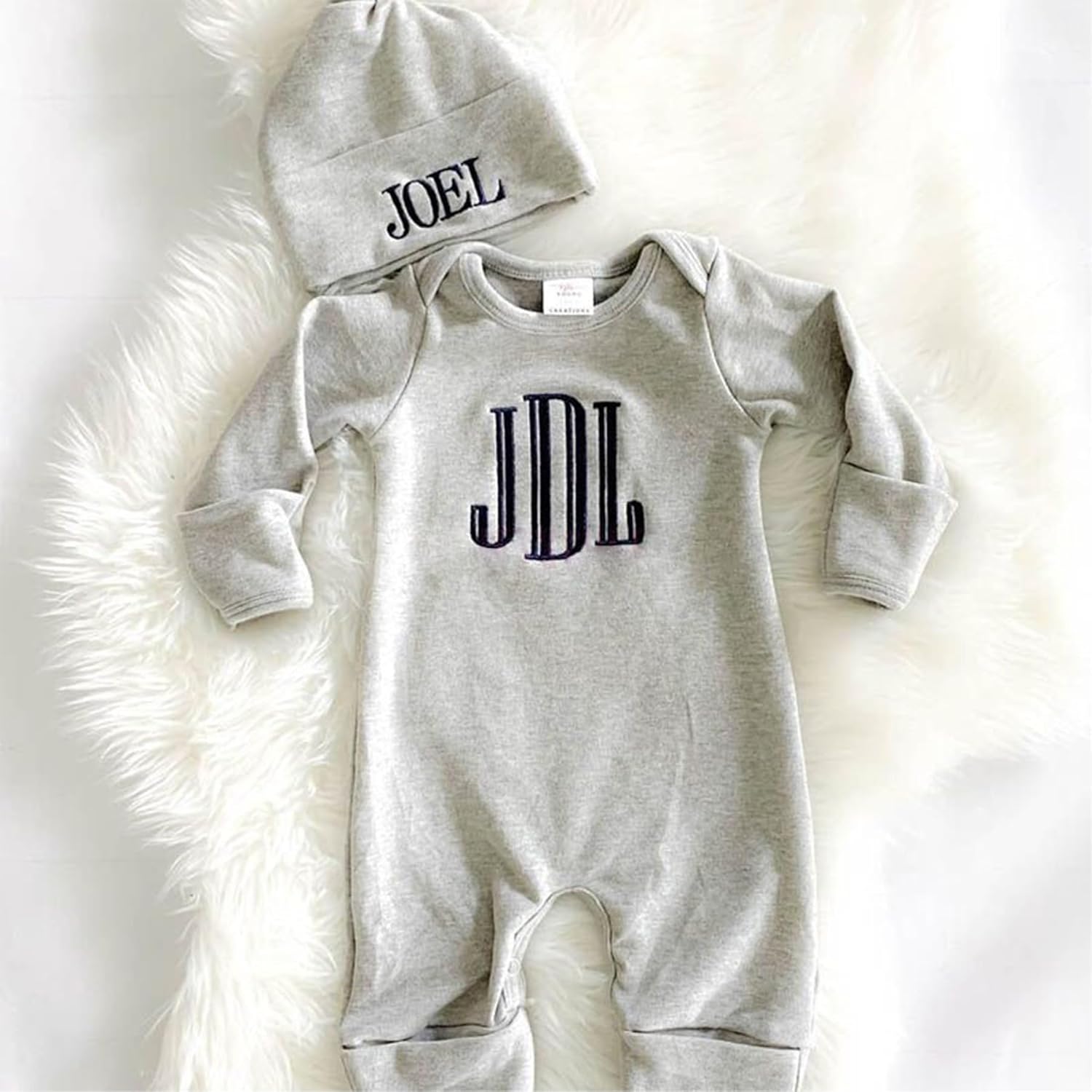 Personalized Baby Romper and Hat with Monogram