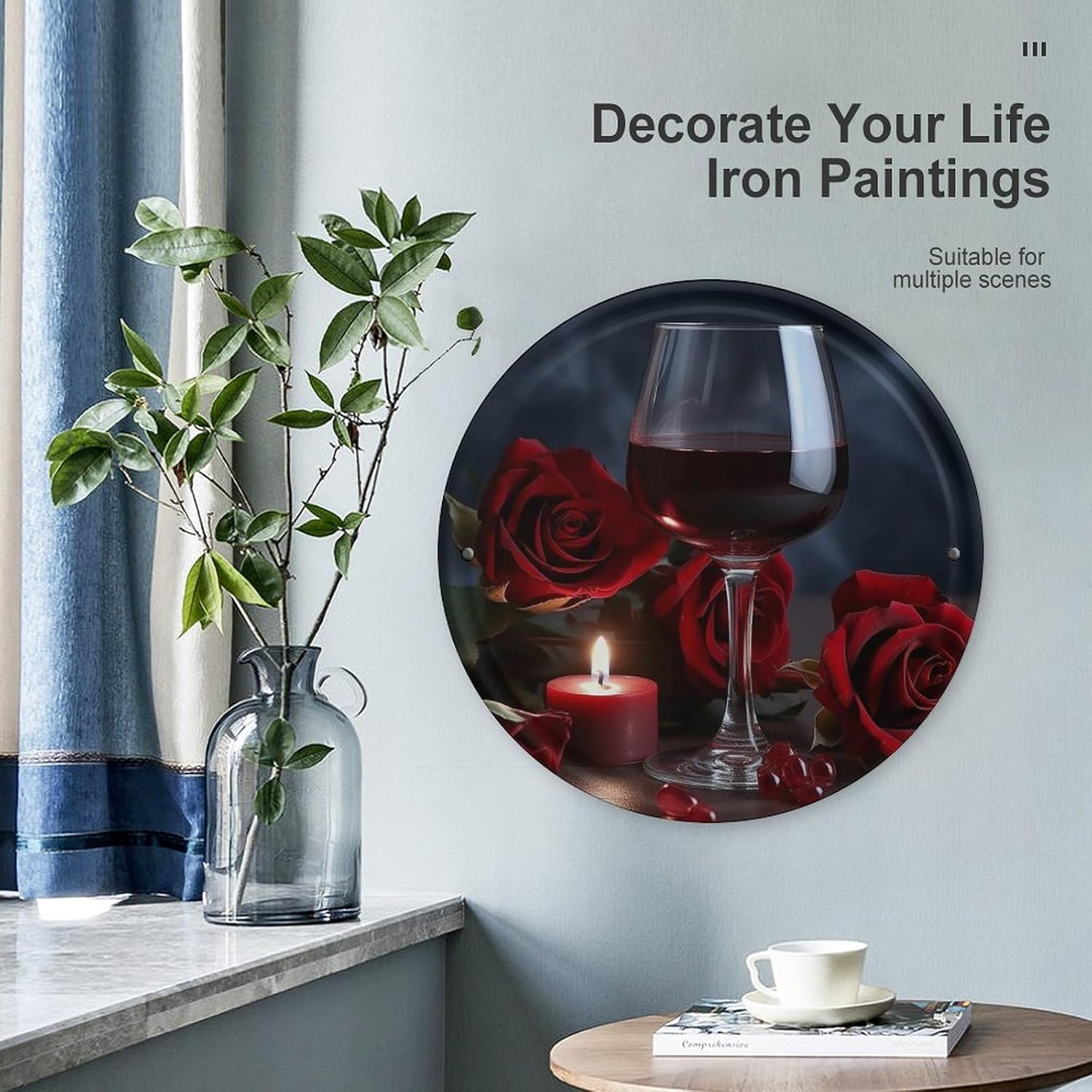 Red Wine Rose And Candle Wall Art Decor 1