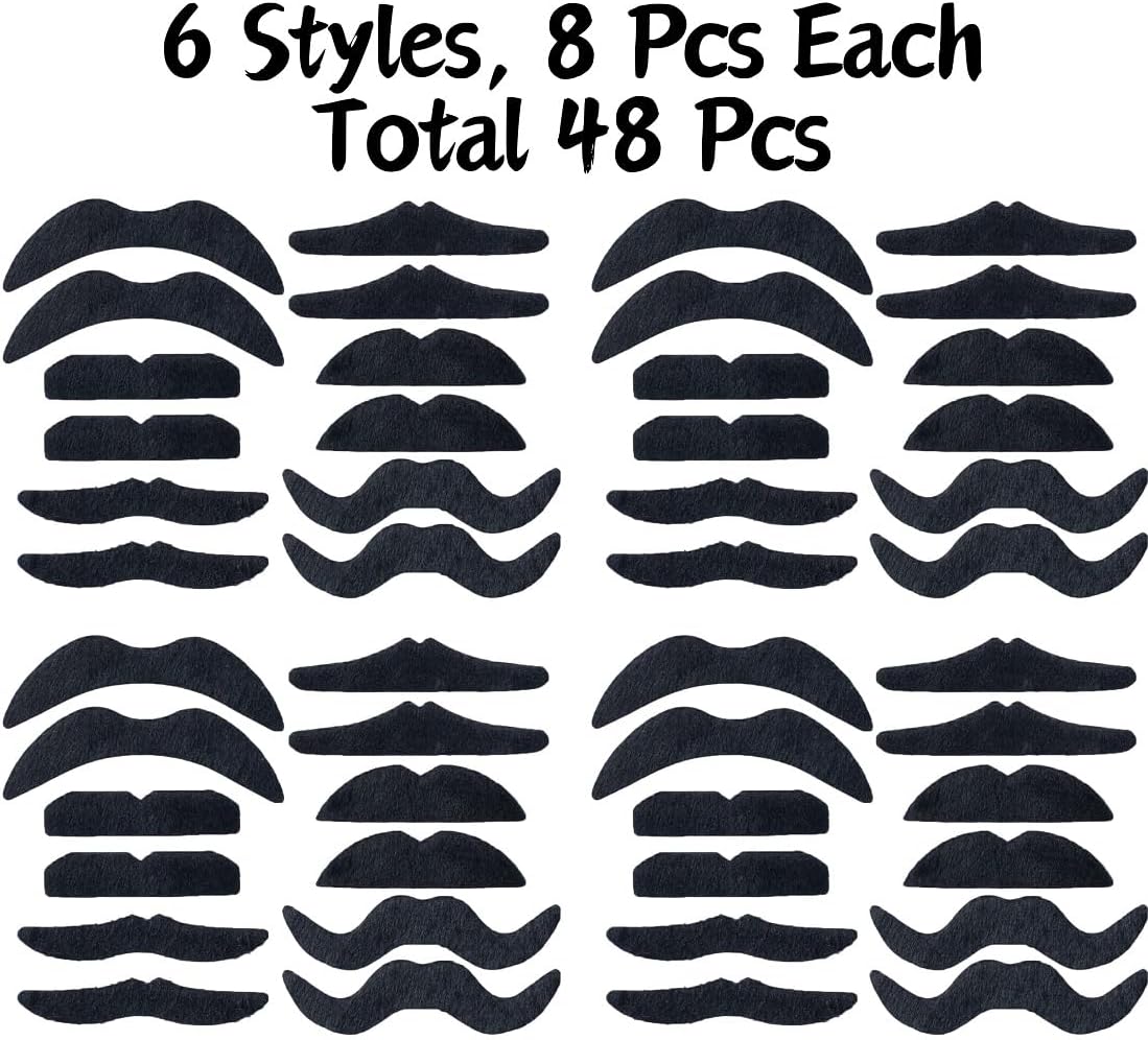 48 Pcs Fake Mustaches with 6 Styles for Halloween