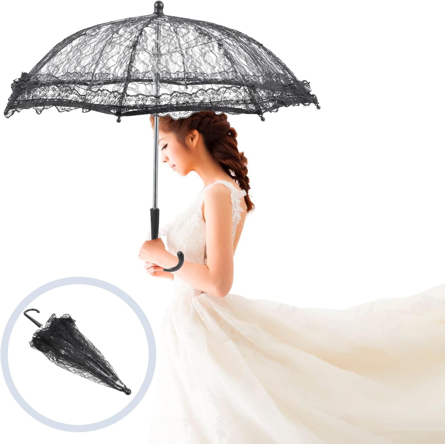Toyvian Mini Black Lace Parasol Wedding Umbrella