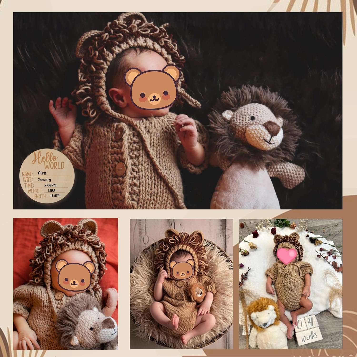 BLUETOP Lion Baby Onesie Set Newborn Photoshoot