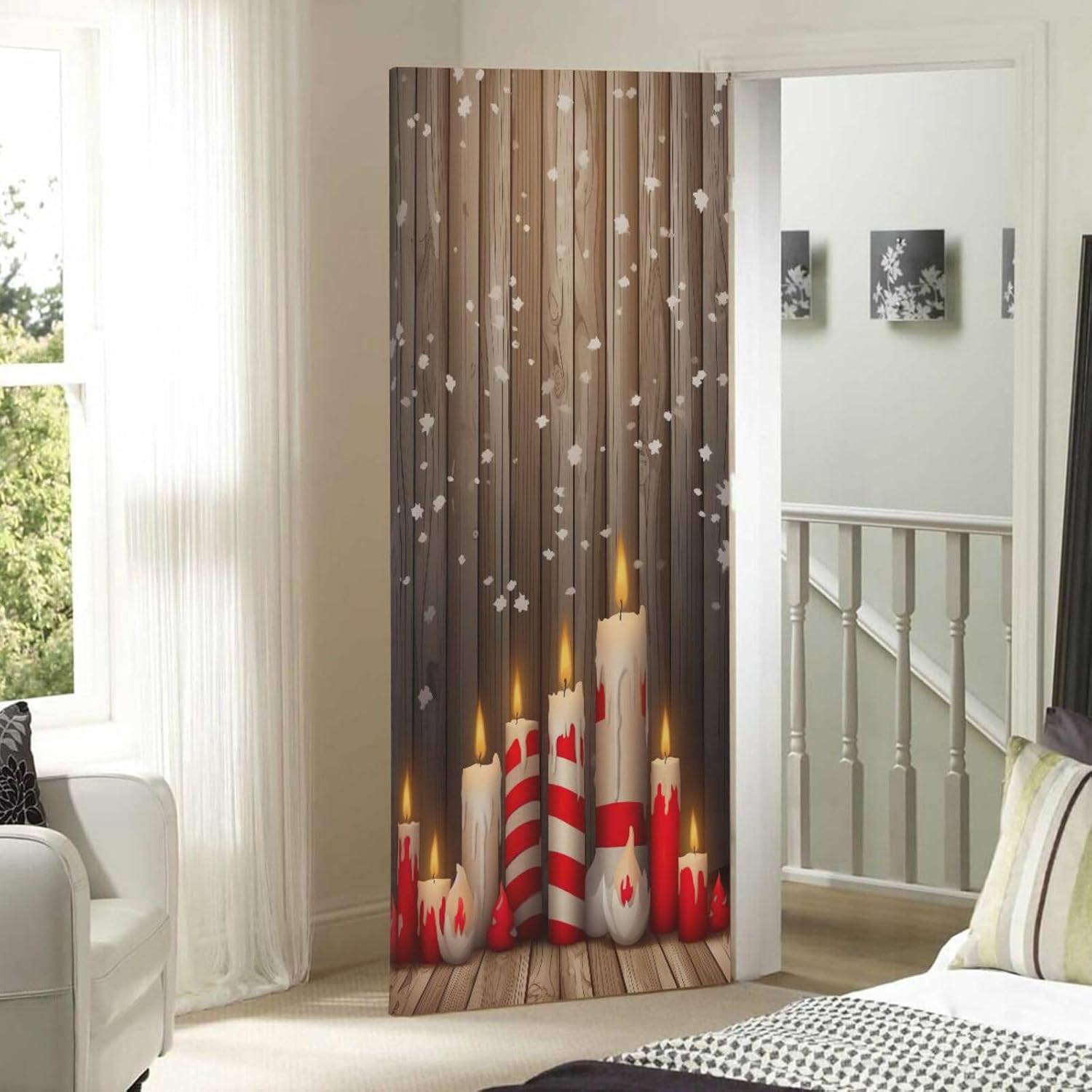 MCHIVER Santa Candles Merry Christmas Door Cover