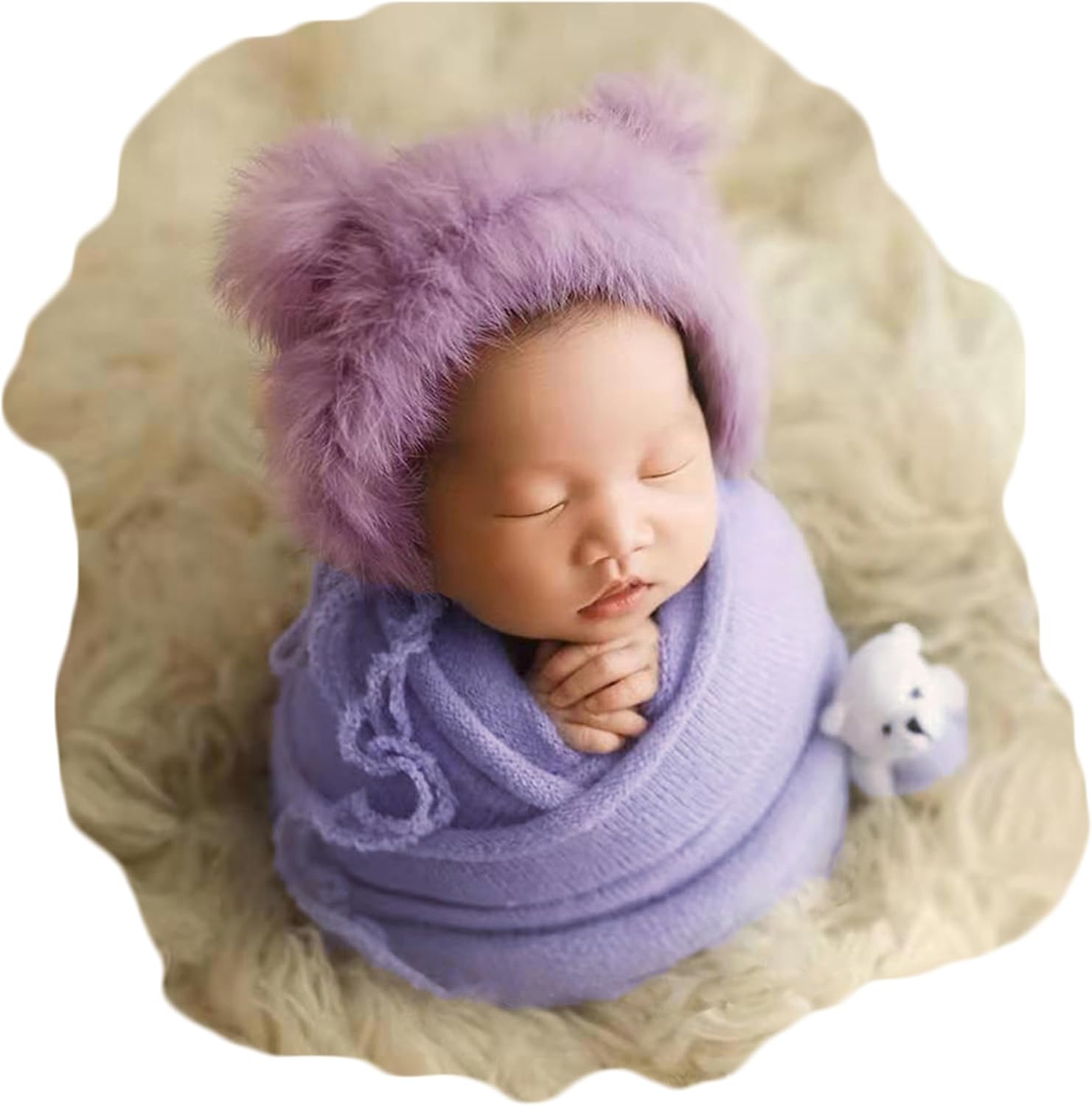 Vemonllas Baby Photo Props Teddy Bear Hat Wrap Blanket Set
