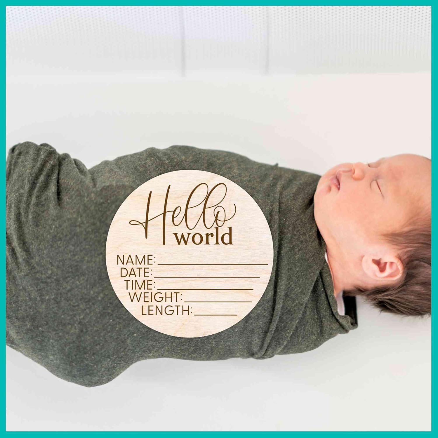 Hello World Newborn Sign - Custom Birth Announcement Plaque 1