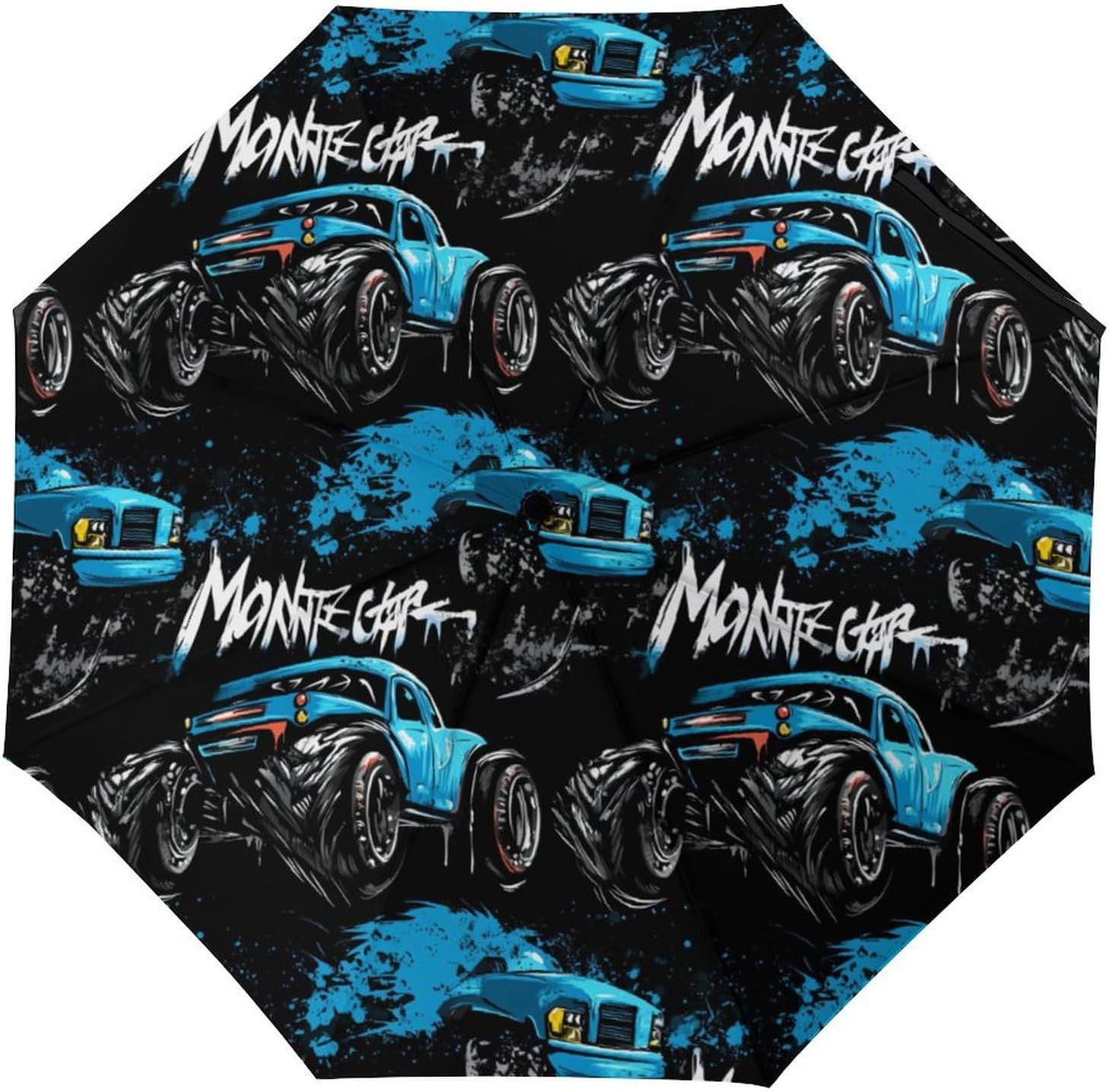Monster Truck Windproof Folding Sun Rain Umbrella - Black Auto OpenClose