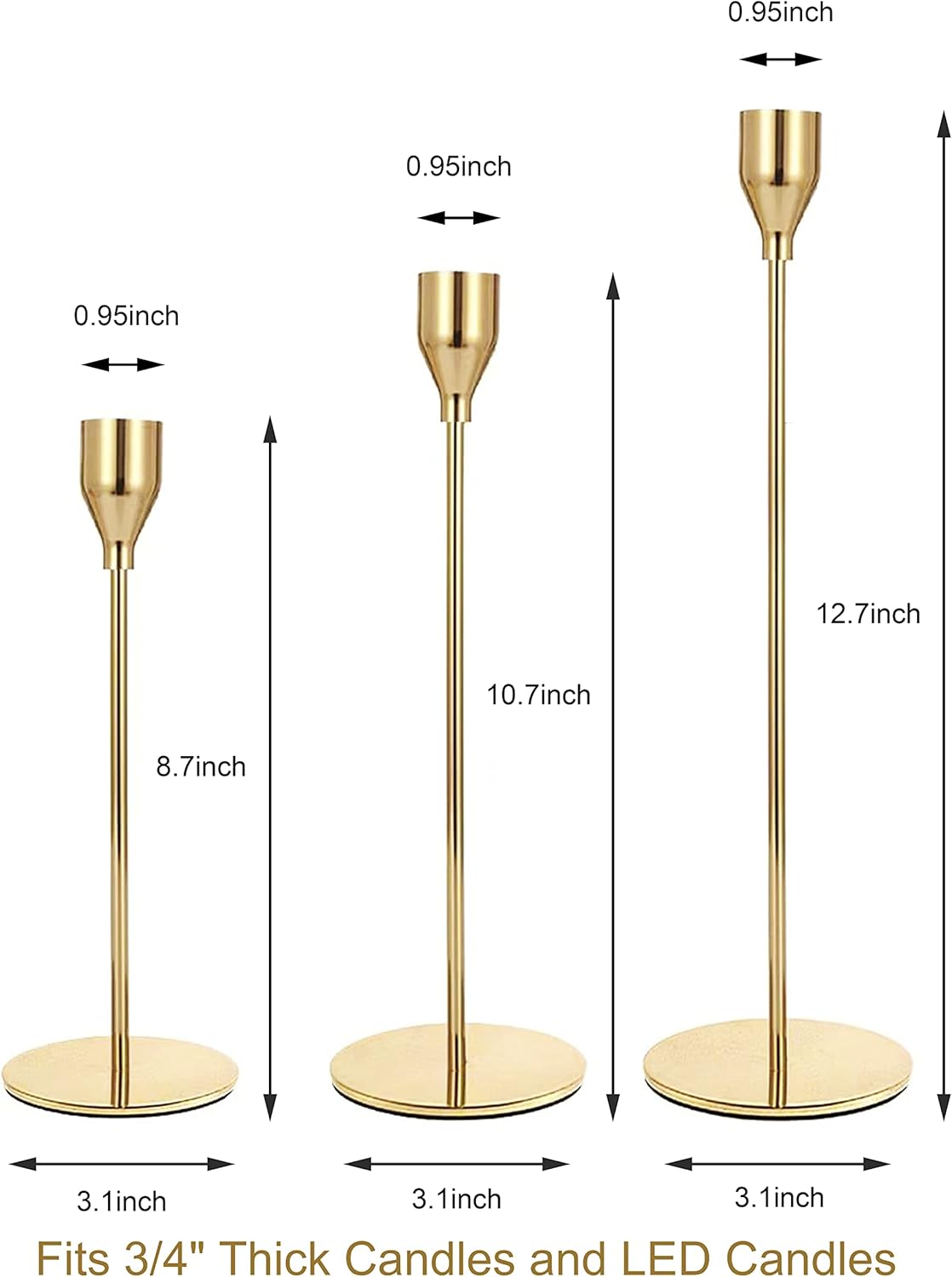 NLBTW Gold Taper Candle Holders Set of 3