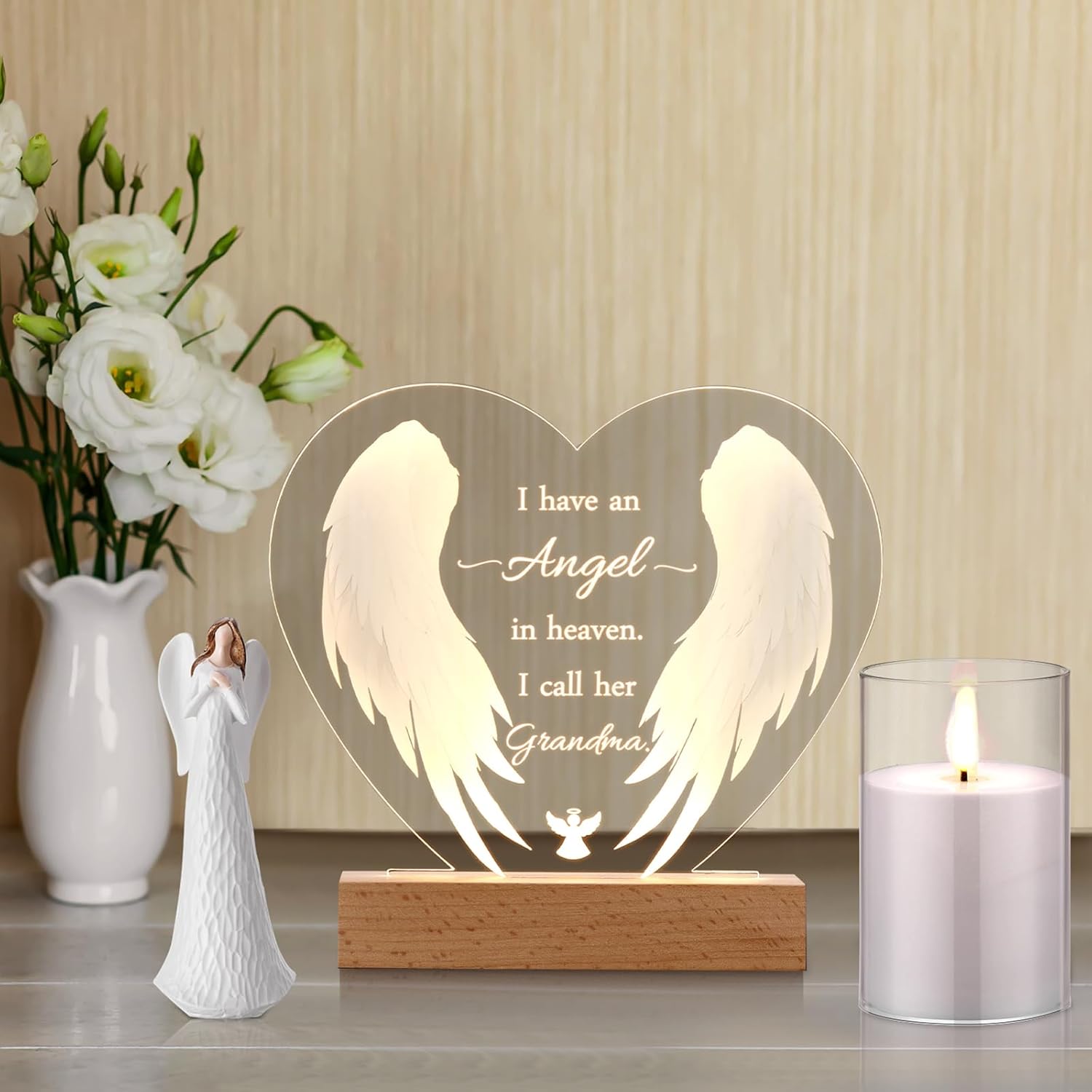 Sympathy Night Light LED Candle Angel Memorial Set