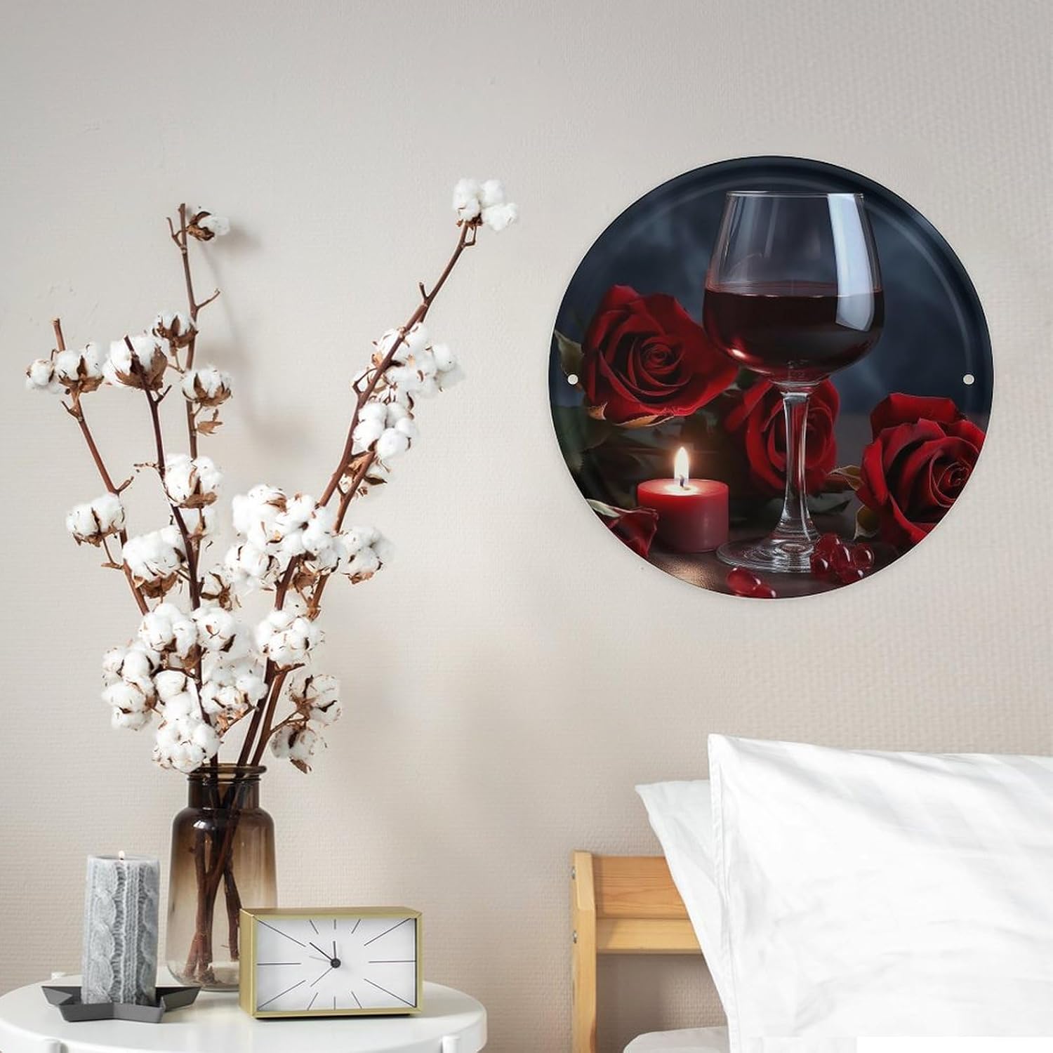 Red Wine Rose And Candle Wall Art Decor 1