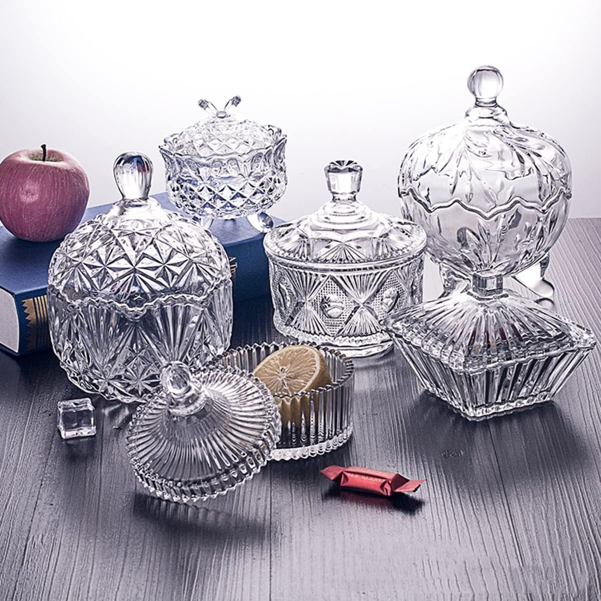 Crystal Candy Jar with Lid - Clear Glass Decorative Container