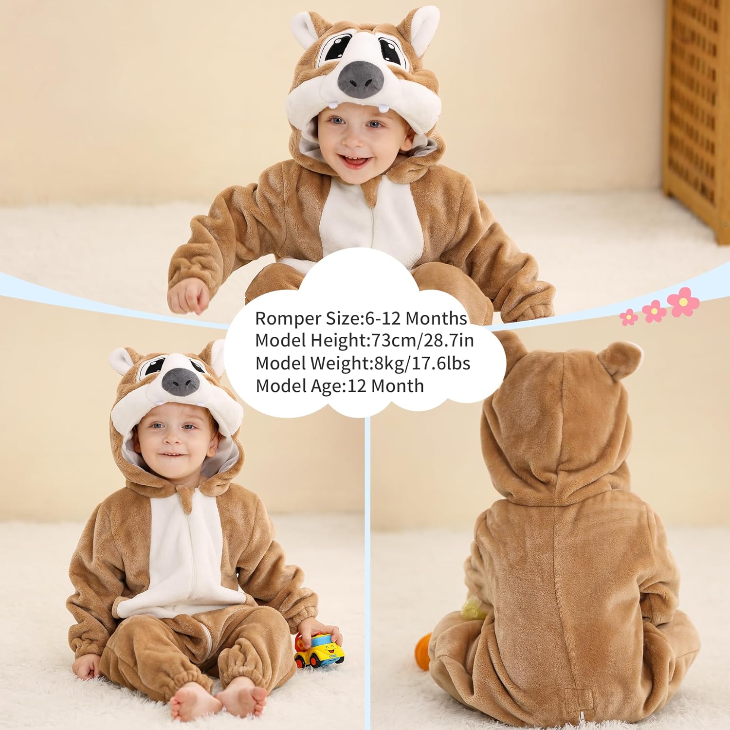 MICHLEY Baby Animal Costume Flannel Hooded Romper 1