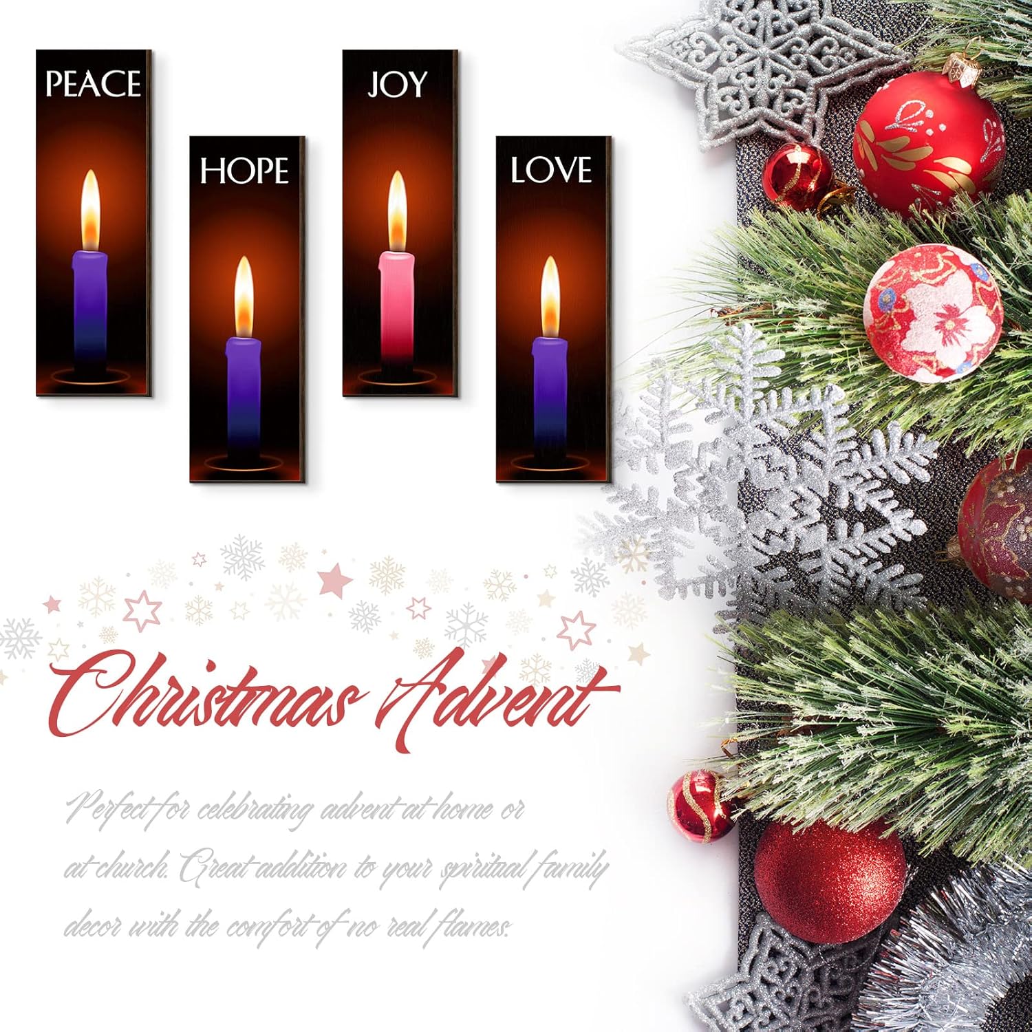 Roowest 4 Piece Christmas Advent Candles Wall Decor