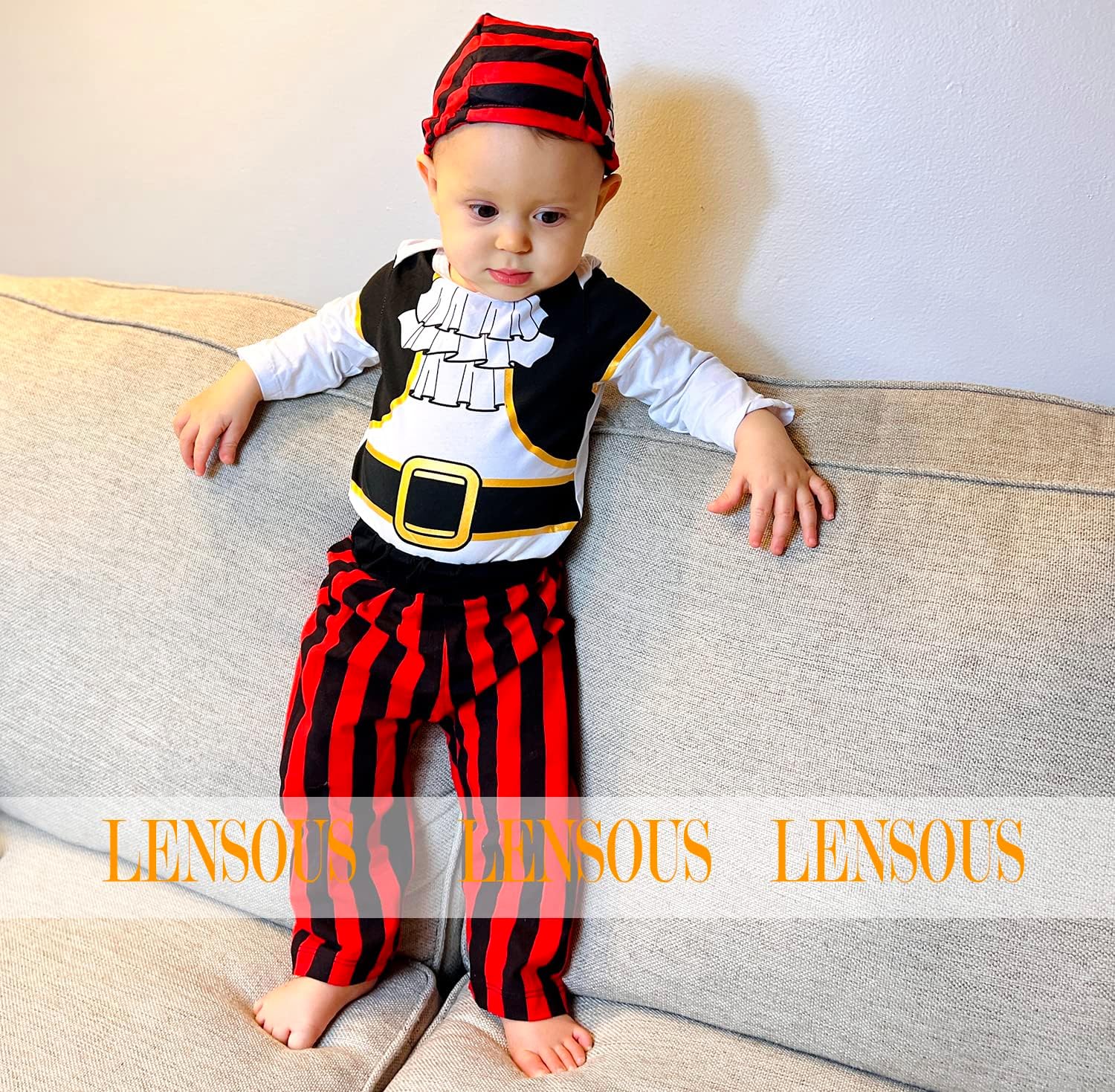 LENSOUS Pirate Costume Pants Set with Hat for Baby