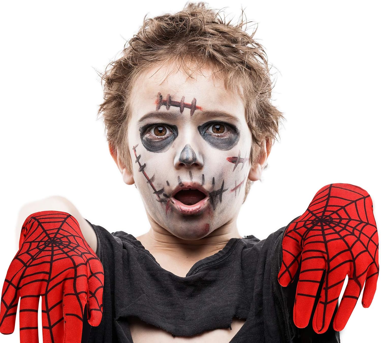 Geyoga Spider Web Gloves Red Black Halloween Costume