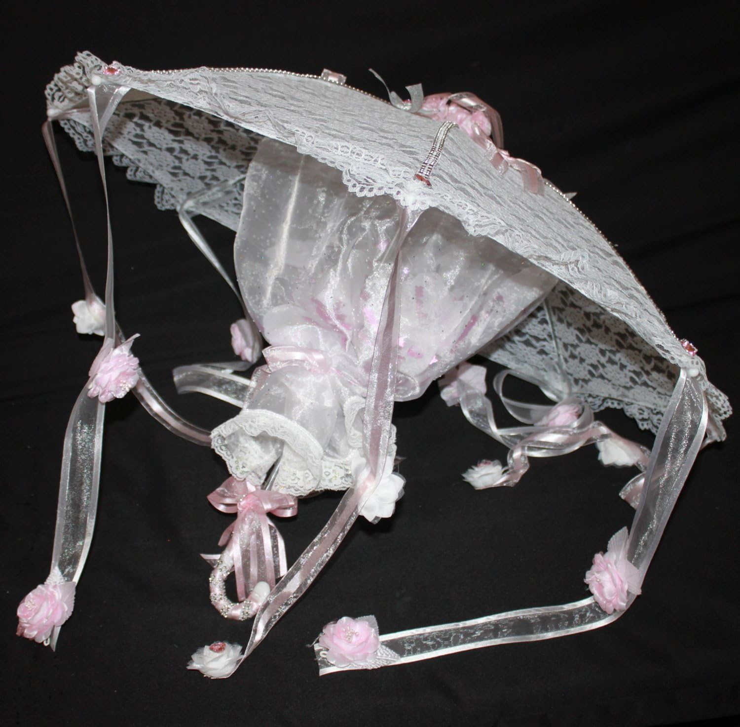 FavorOnline Shower of Happiness White Lace Umbrella with Rose Petals and Confetti