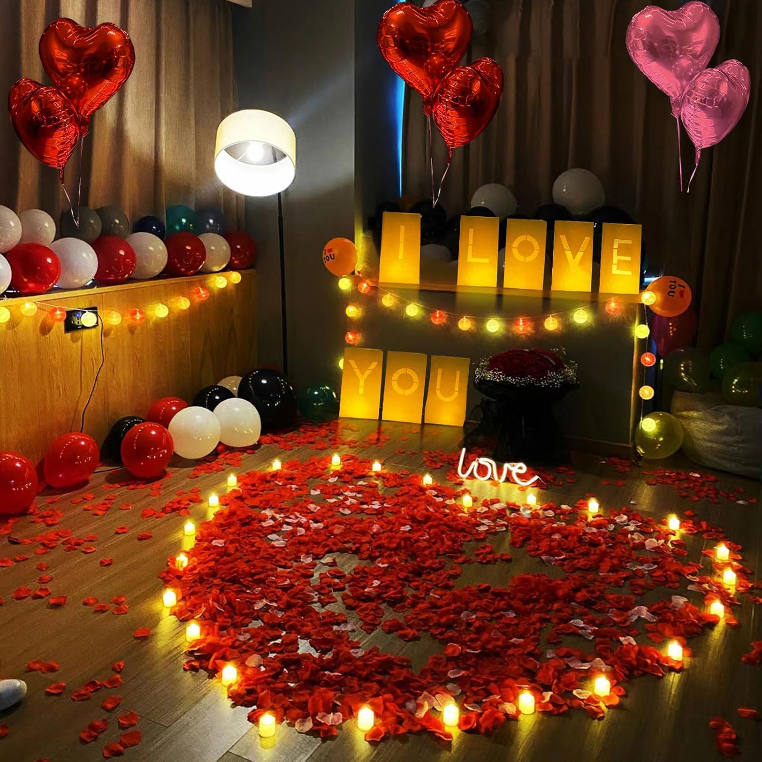I Love You Lighted Letters Sign with Luminary Paper Bags