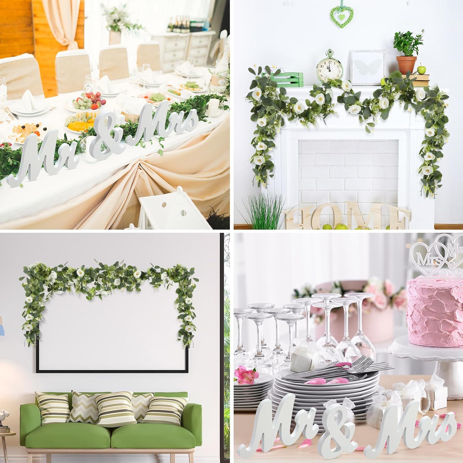 Teenyyou 10 Pcs White Mr Mrs Wedding Signs Set