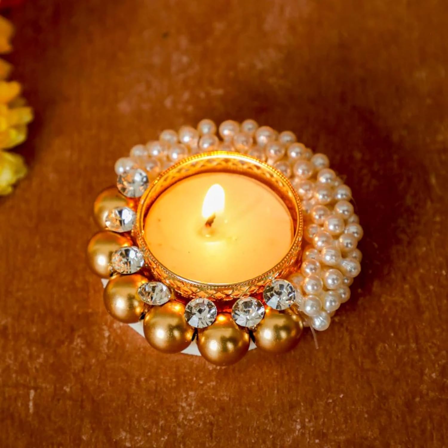 Desi Favors Moti Gold Diya Tea Light Holder Pack of 2