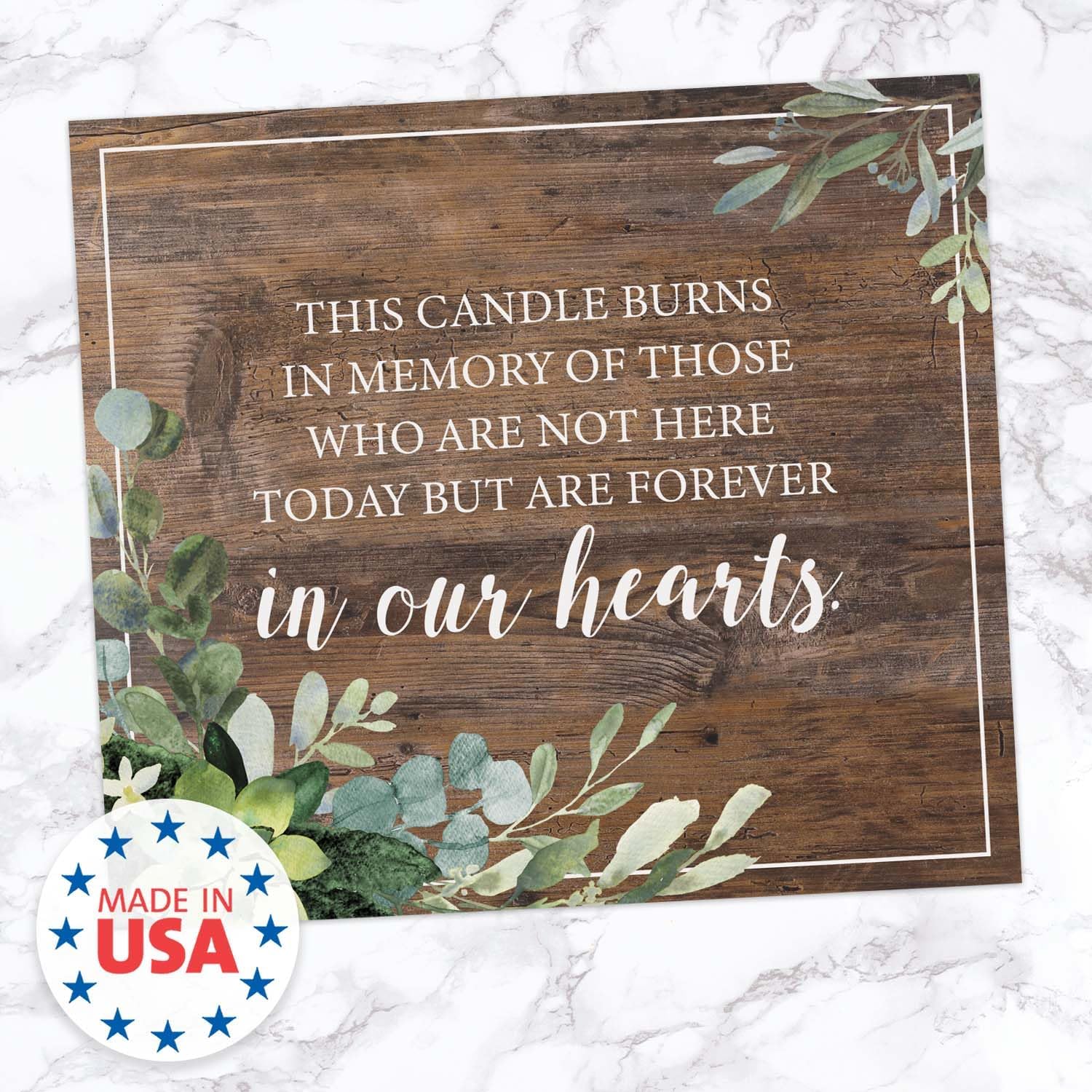 Lush Greenery Memorial Wedding Sign - 8 x 9 Rustic