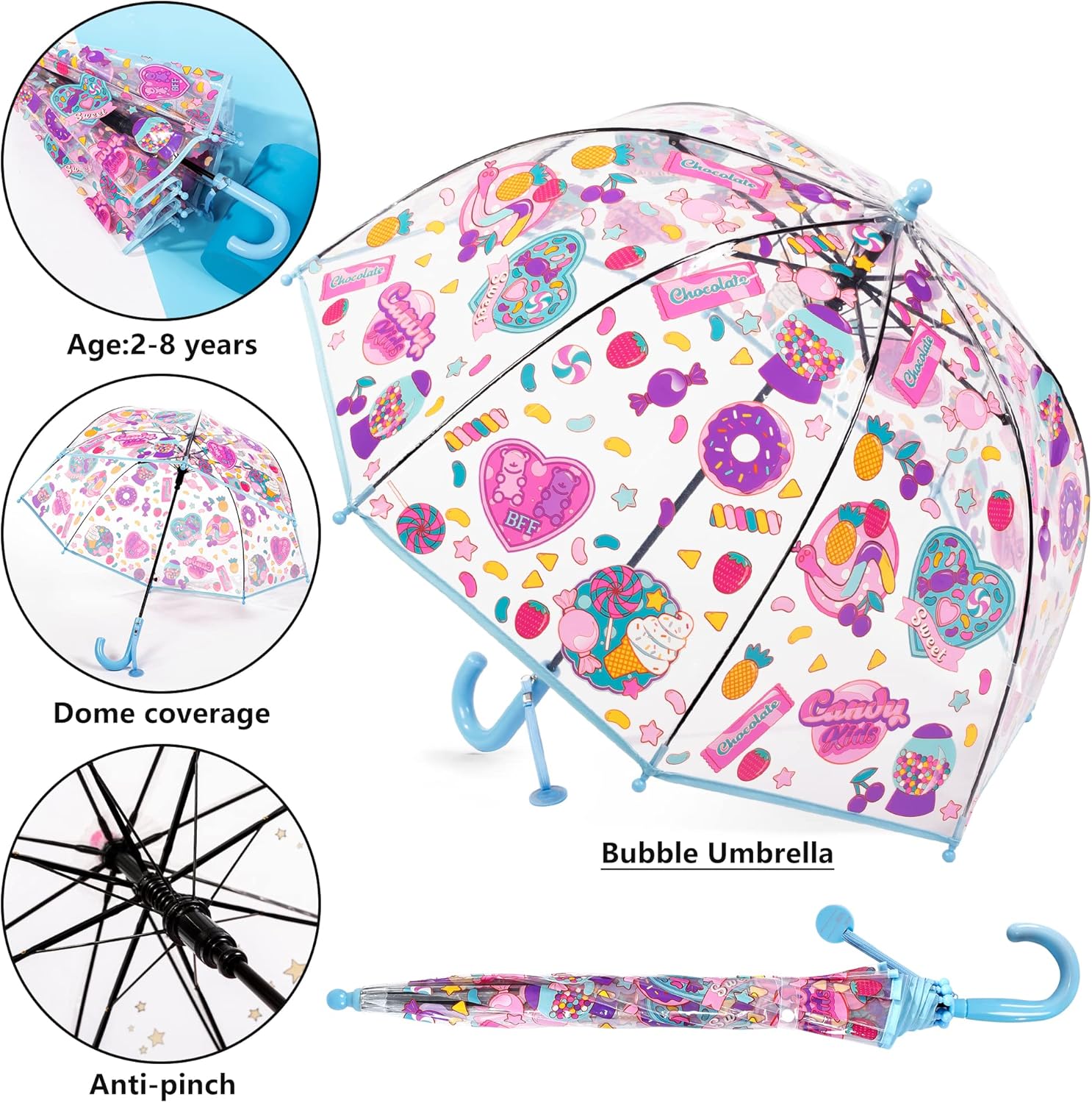RONIARE Clear Bubble Kids Umbrella for Rain and Wind