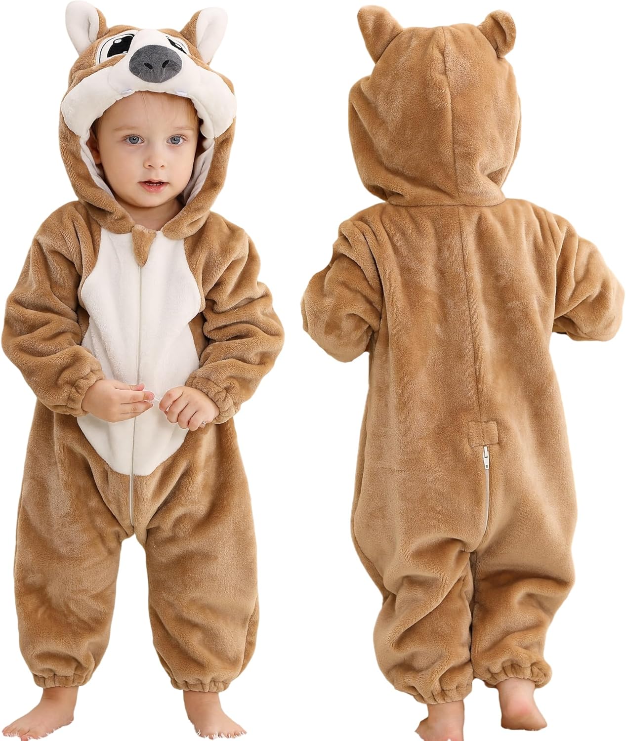 MICHLEY Baby Animal Costume Flannel Hooded Romper 1