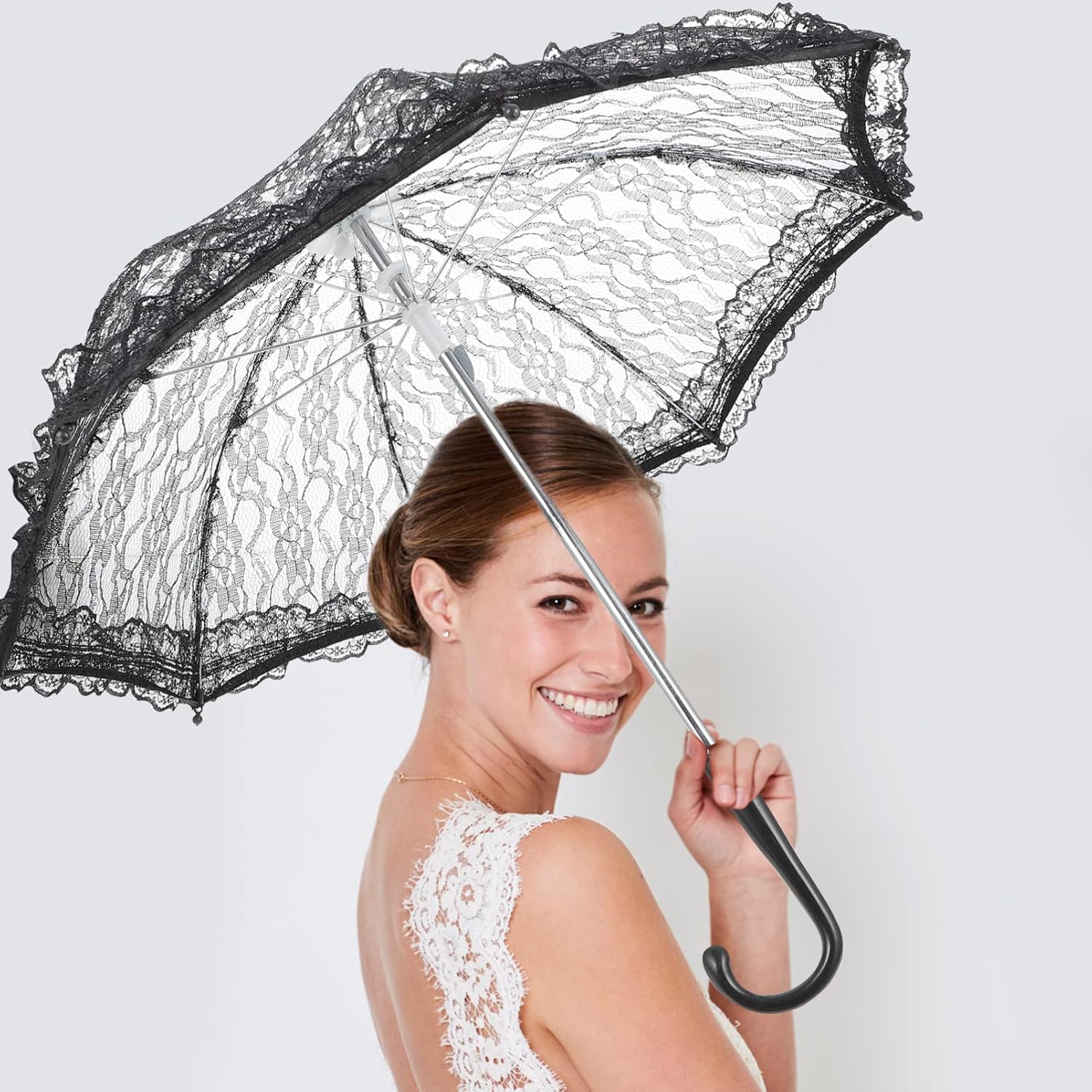 Toyvian Mini Black Lace Parasol Wedding Umbrella