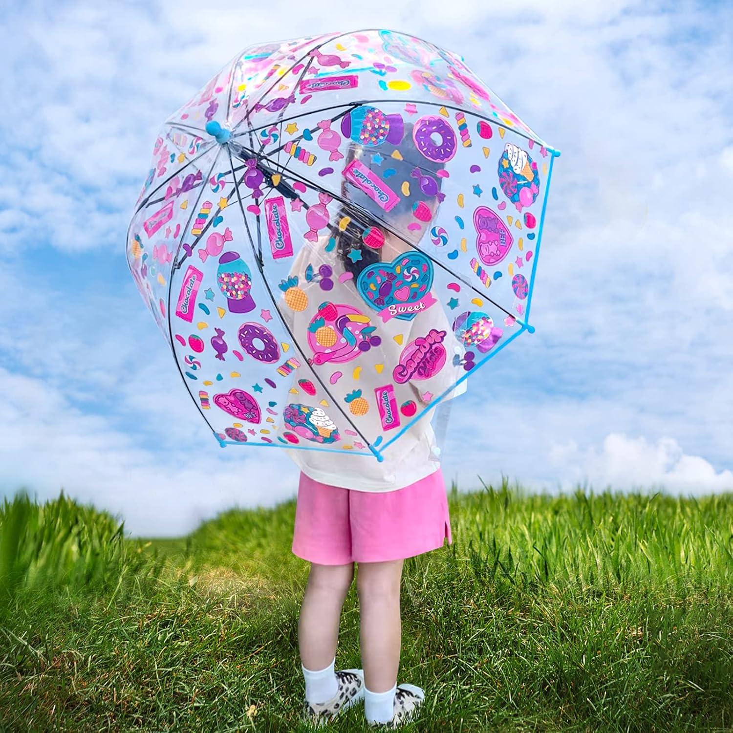 RONIARE Clear Bubble Kids Umbrella for Rain and Wind