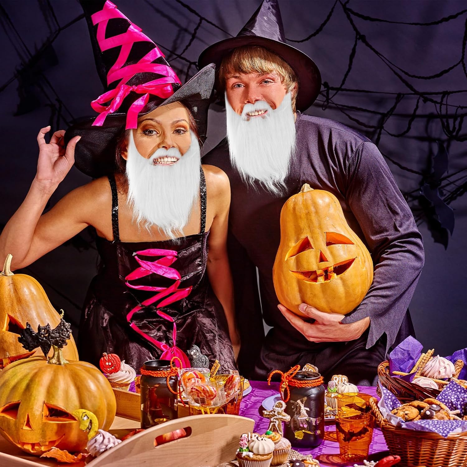 Agatige White False Beard with Elastic Band for Halloween Costume