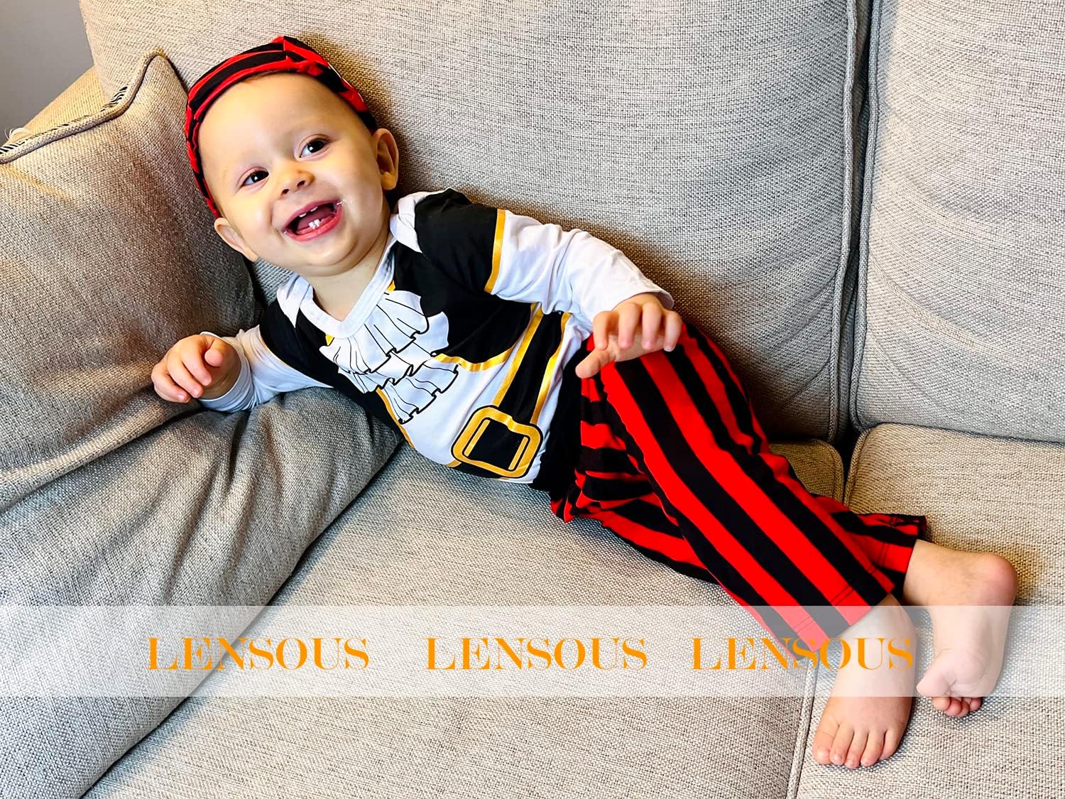 LENSOUS Pirate Costume Pants Set with Hat for Baby