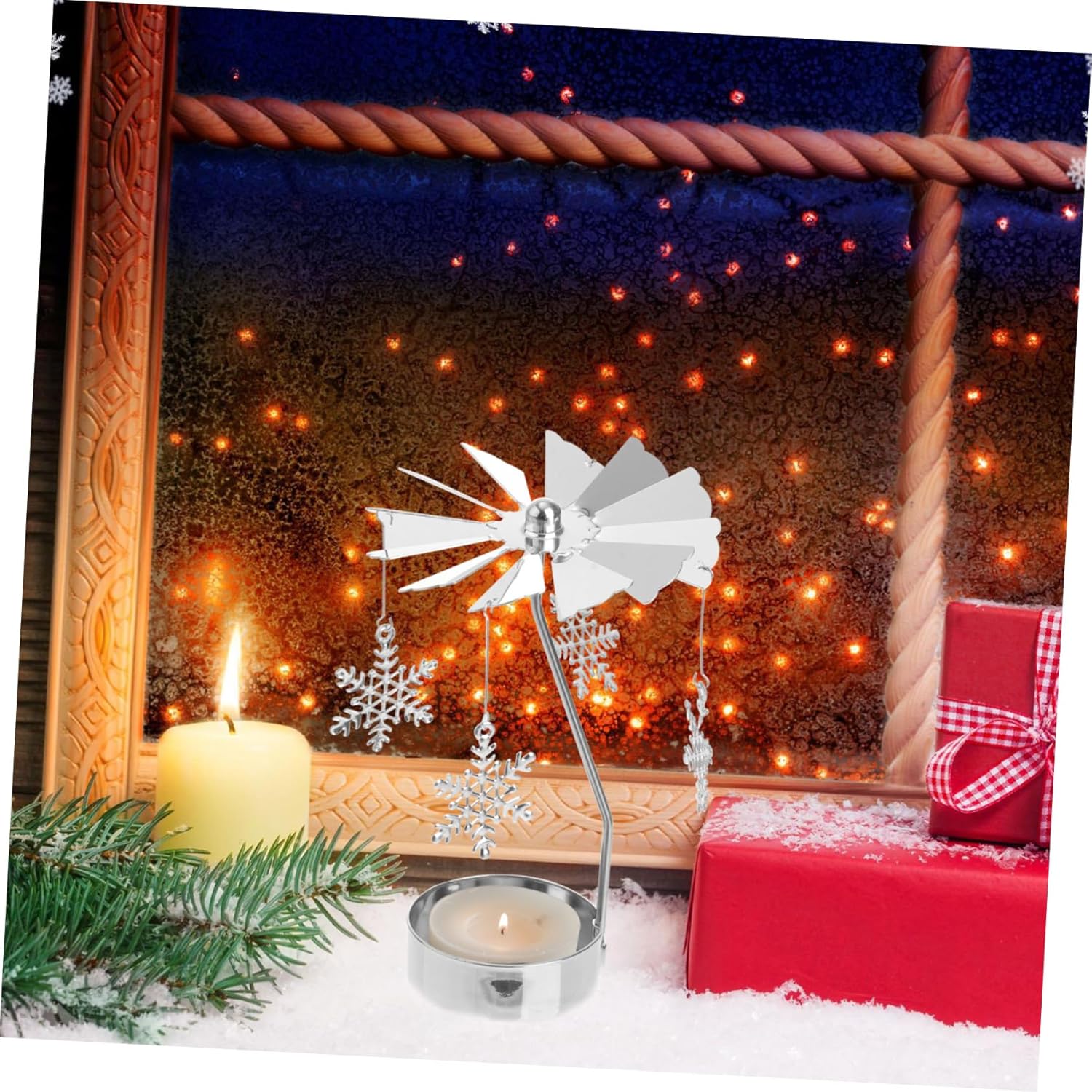 3Pcs Metal Carousel Candle Holder with Deer and Snowflake Decor