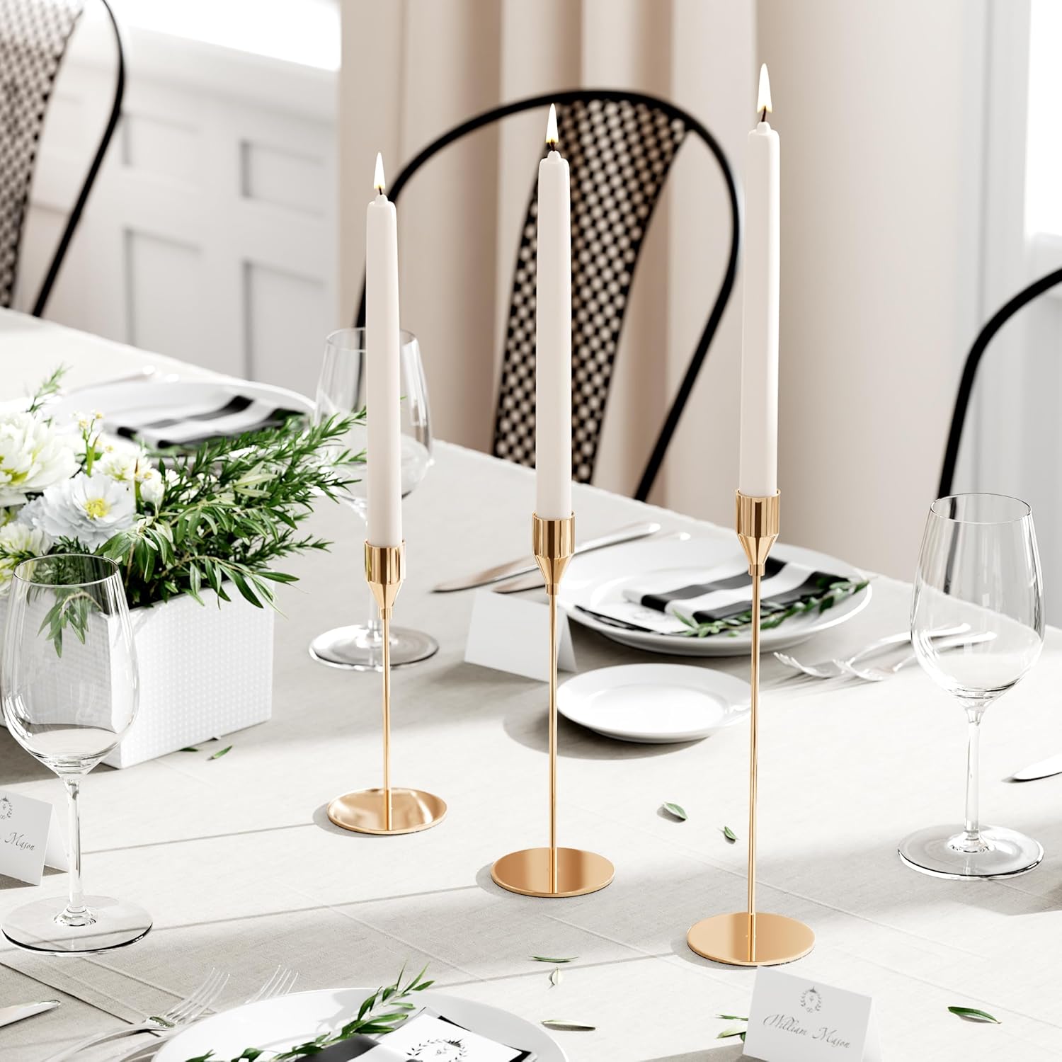 NLBTW Gold Taper Candle Holders Set of 3