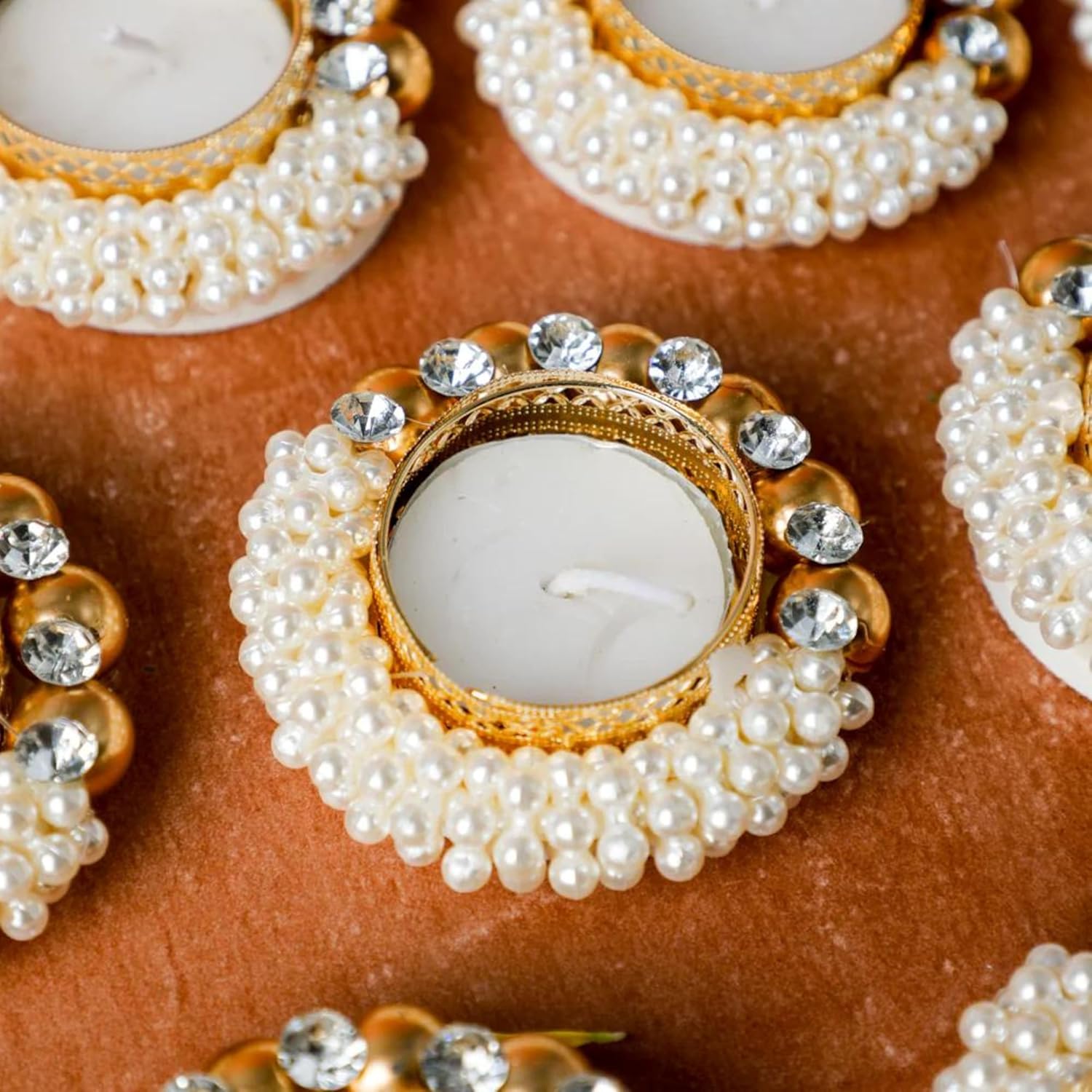 Desi Favors Moti Gold Diya Tea Light Holder Pack of 2