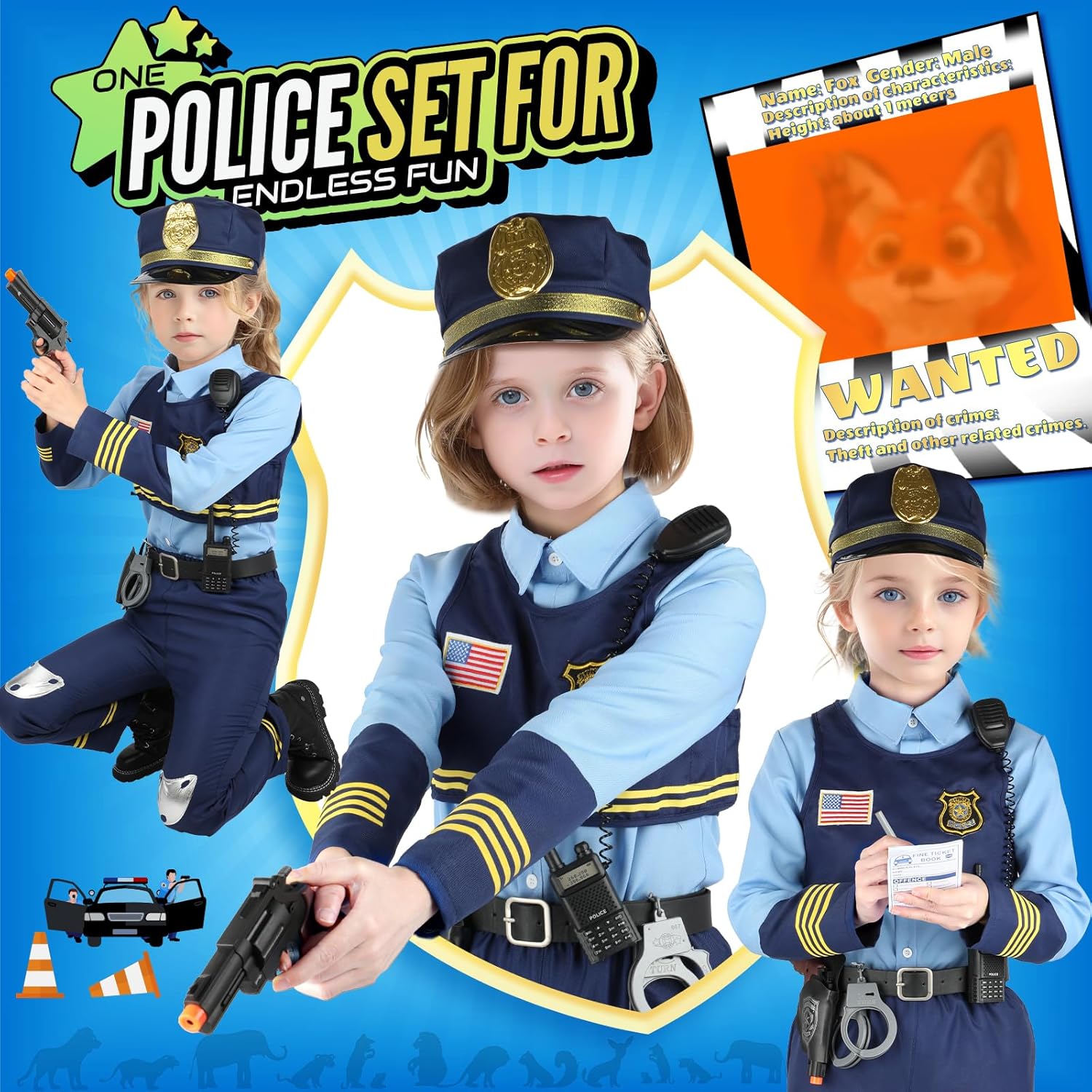 Yadiya Police Costume Set for Kids 3-12