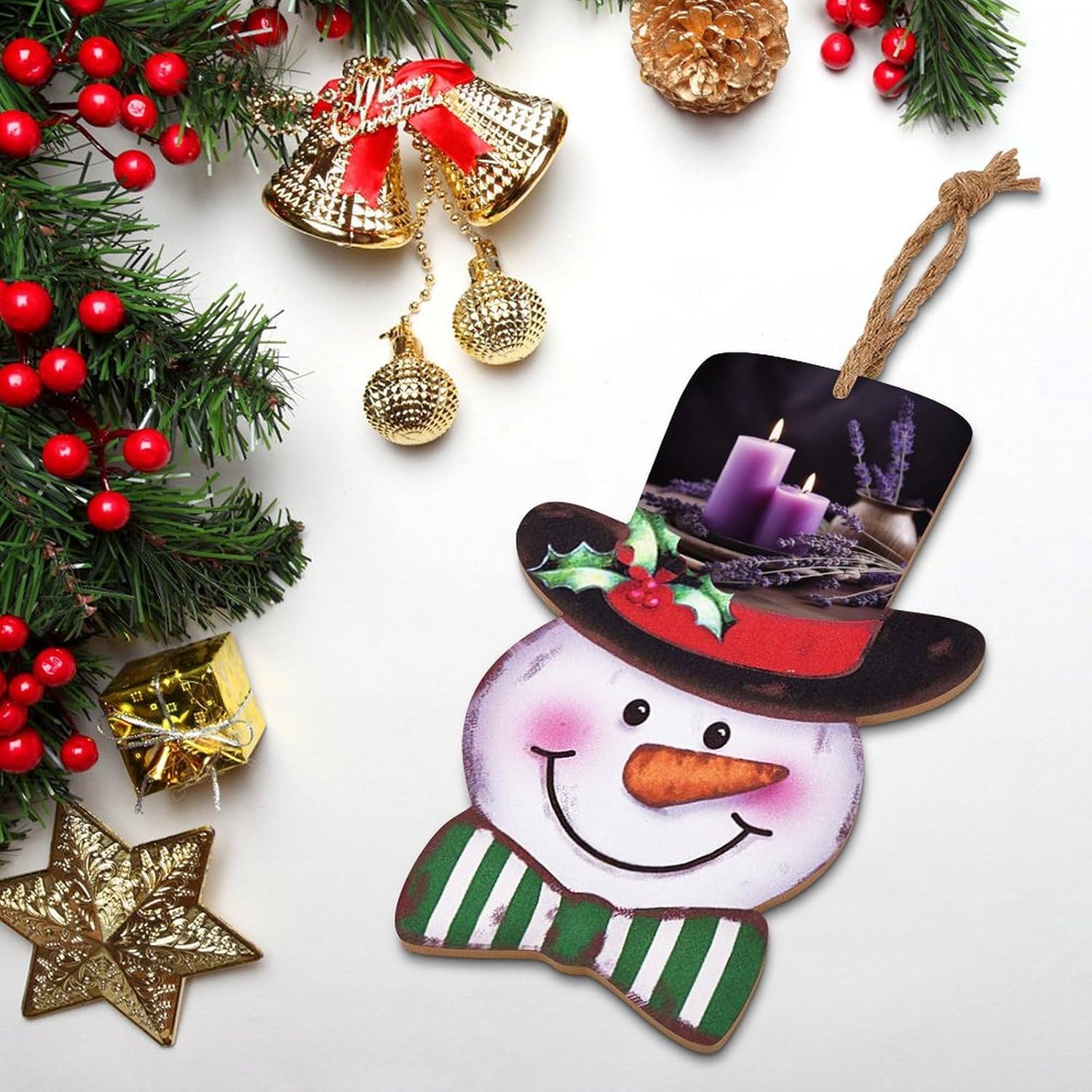 Christmas Wooden Sign with Purple Lavender and Candles