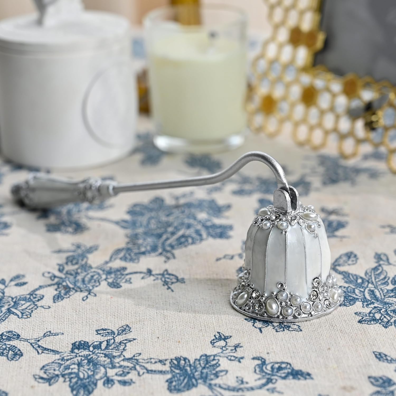 Elegant Silver Candle Snuffer with Pearl Inlay 1