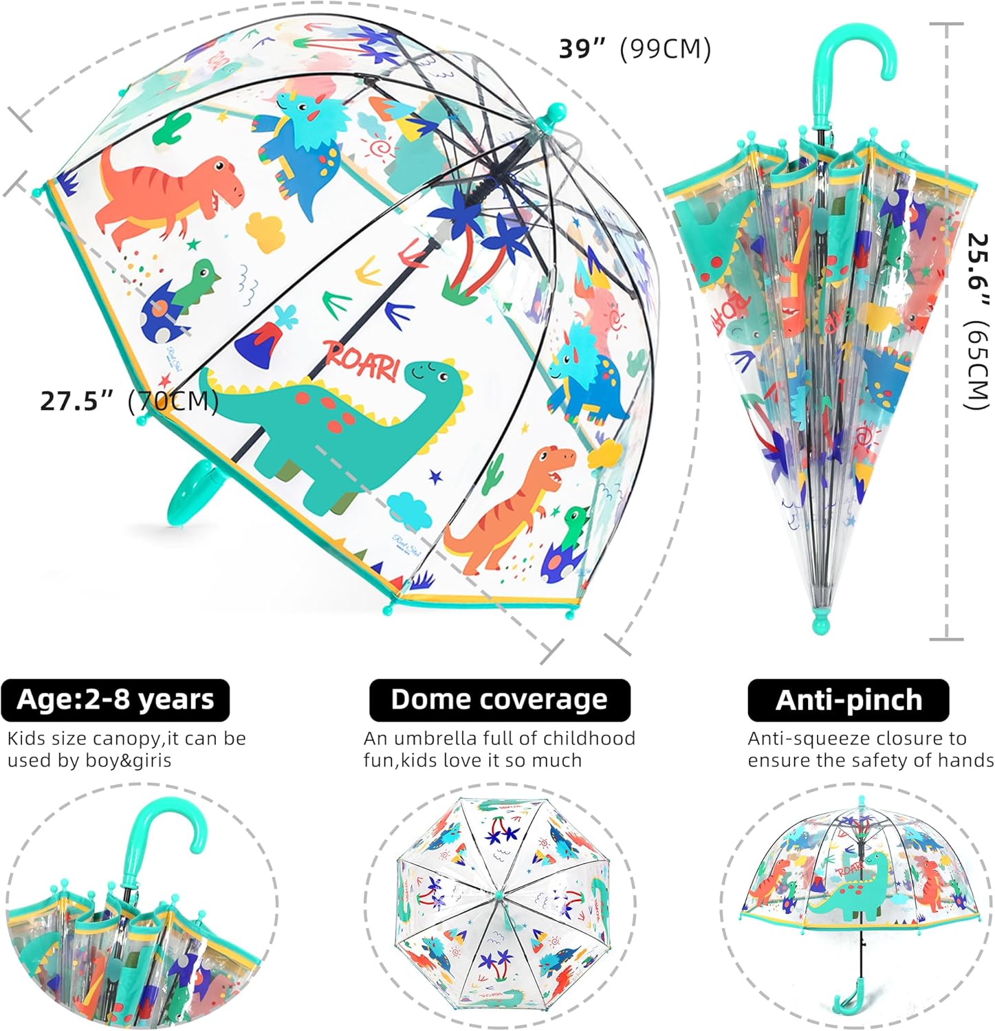 Kids Clear Dome Umbrella with Windproof Design