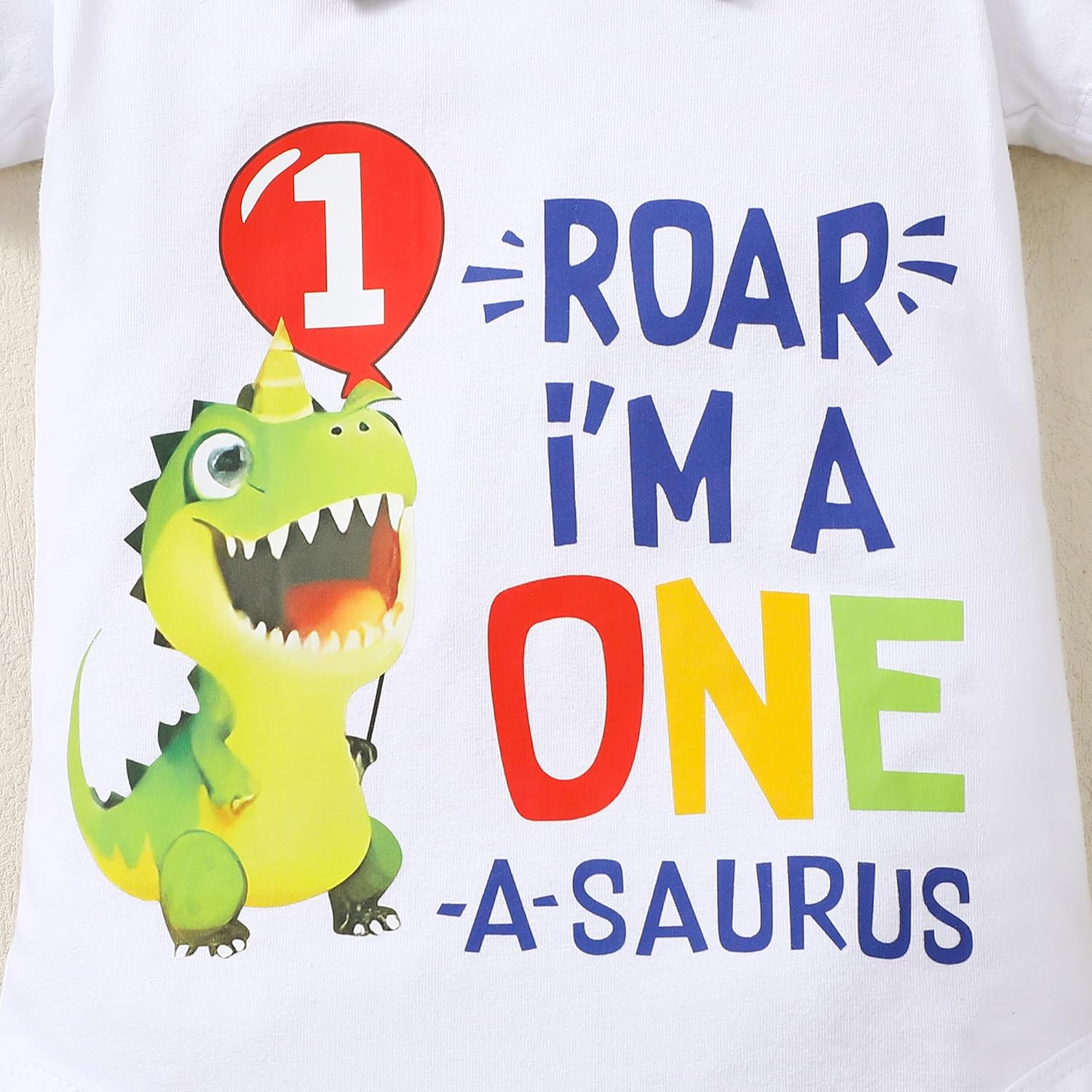 Baby Boy 1st Birthday Dinosaur Romper Suspenders Set