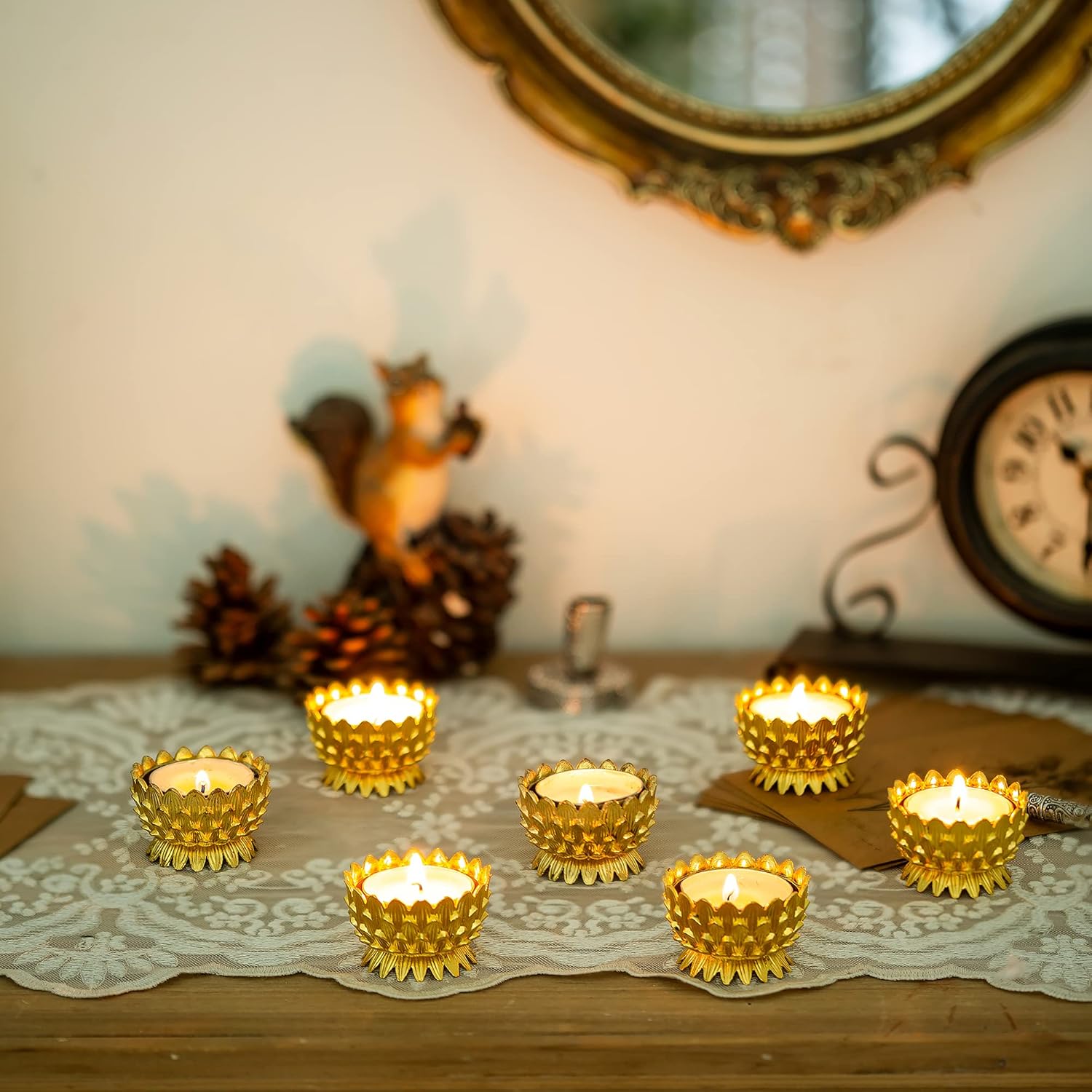 Sziqiqi 6 Pcs Lotus Ghee Lamp Holder for Altar