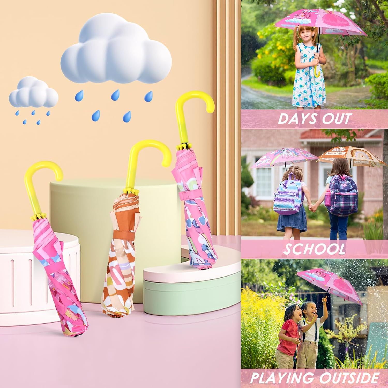 Kids Umbrella with Easy-Grip Hook Handle for Toddlers