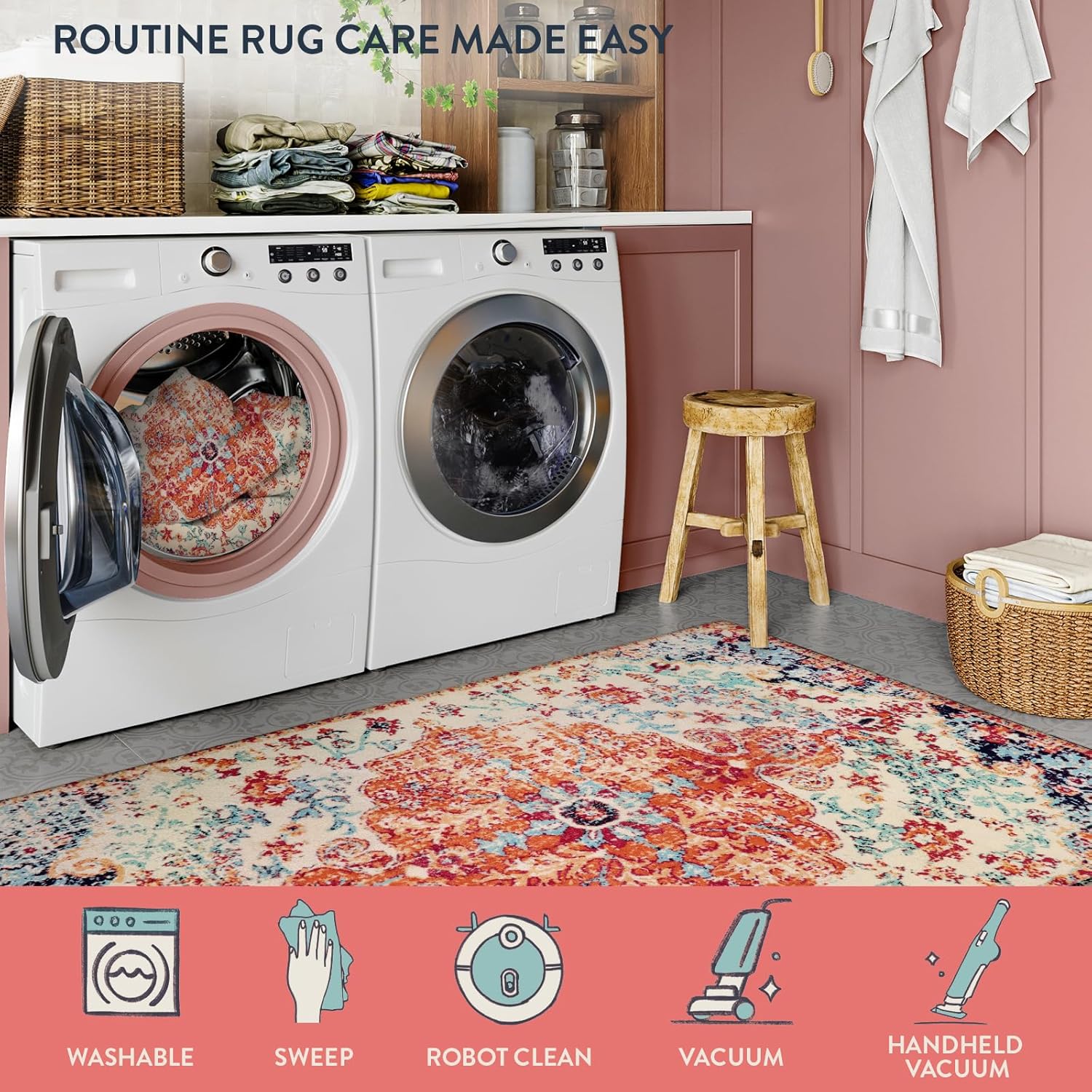 Lahome Bohemian Floral Medallion Area Rug