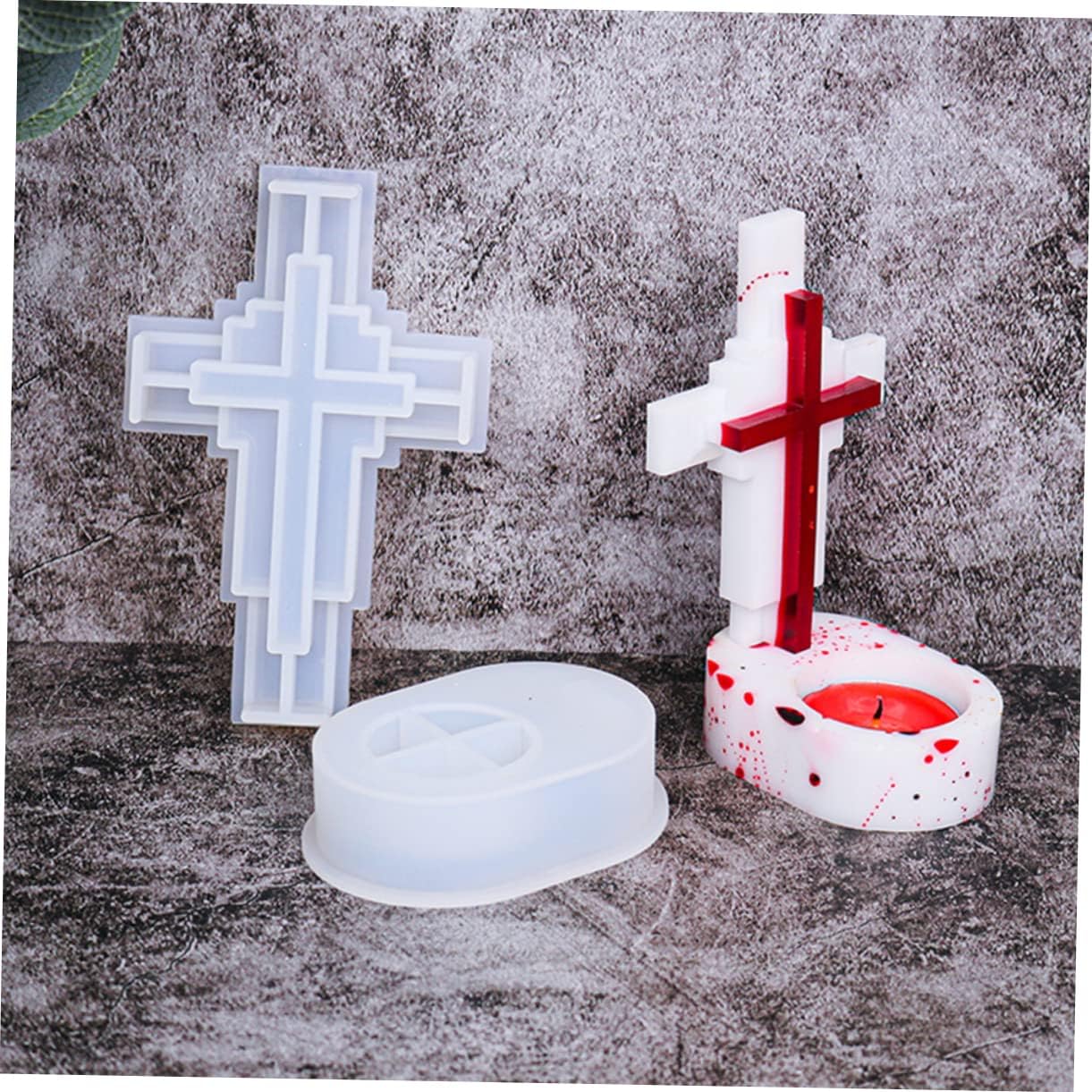 Housoutil 1Set Cross Shape Silicone Candle Stick Holder for Candle Making